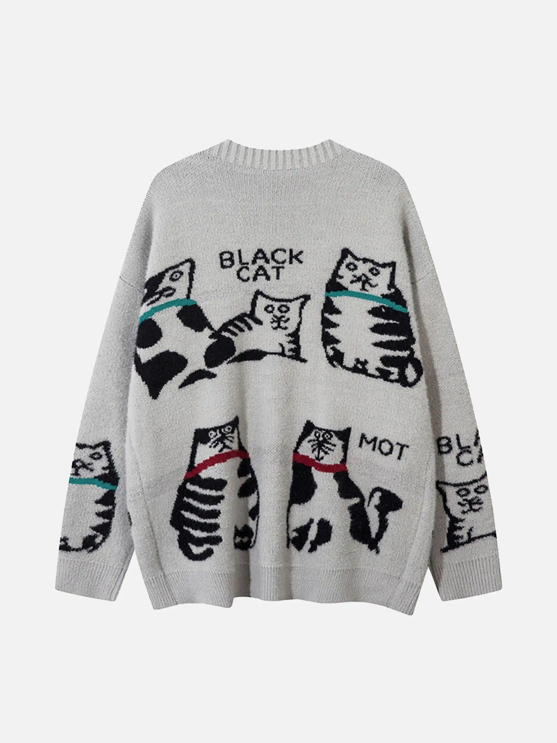 TALISHKO Vintage Cat Jacquard Knit Cardigan