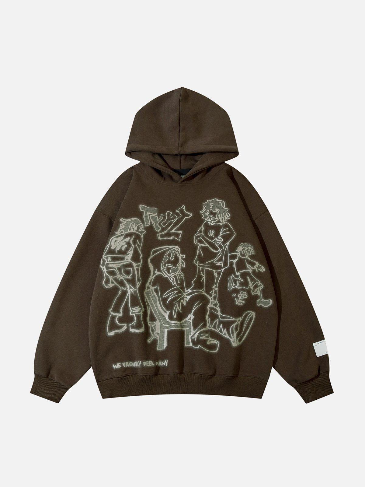 TALISHKO Cartoon Line Character Print Hoodie