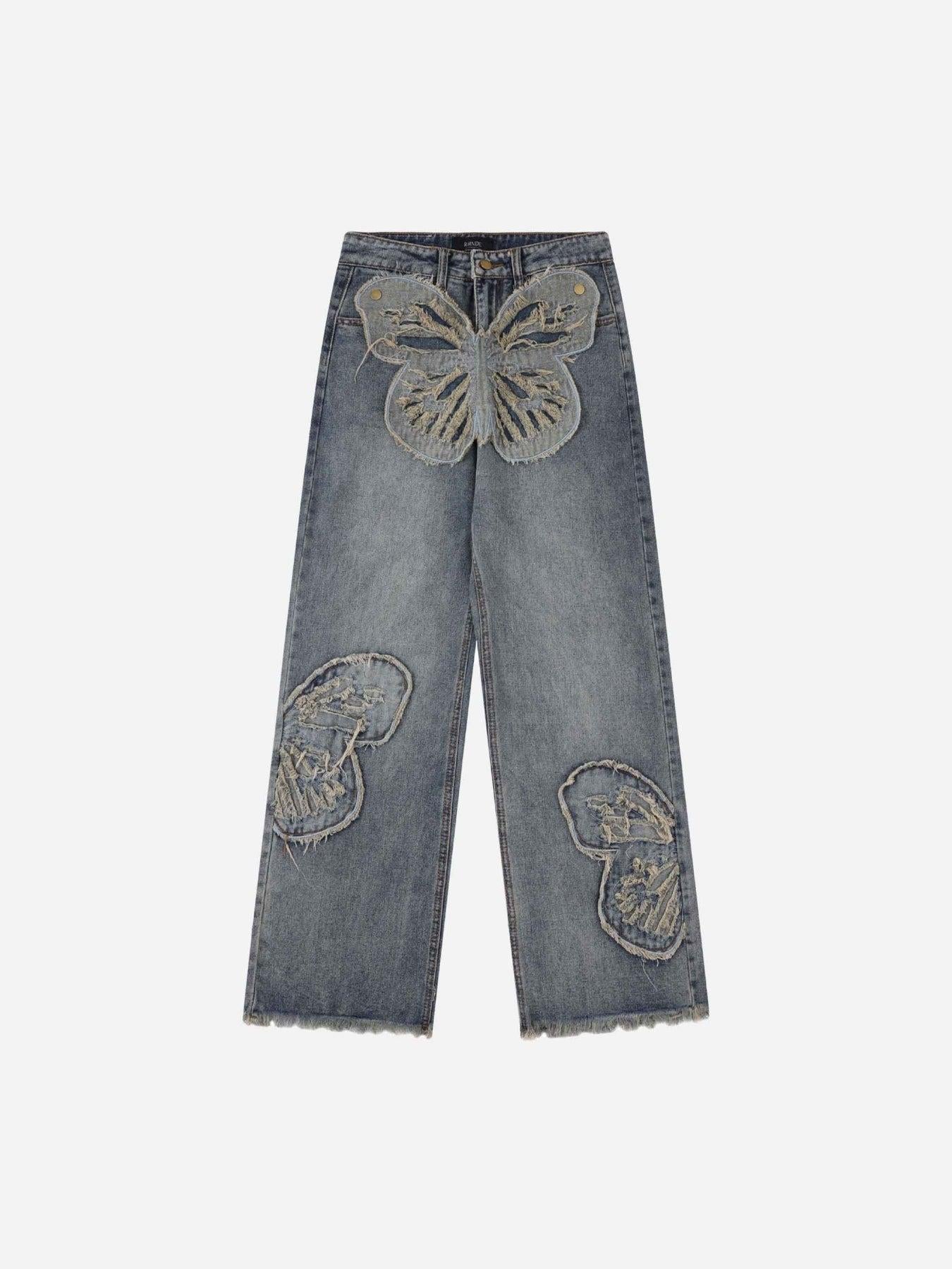 TALISHKO Appliqued Butterfly Embroidered Jeans