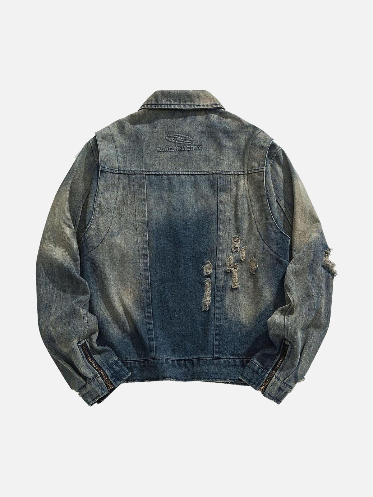 TALISHKO High Street Hip-Hop Distressed Washed Denim Jacket