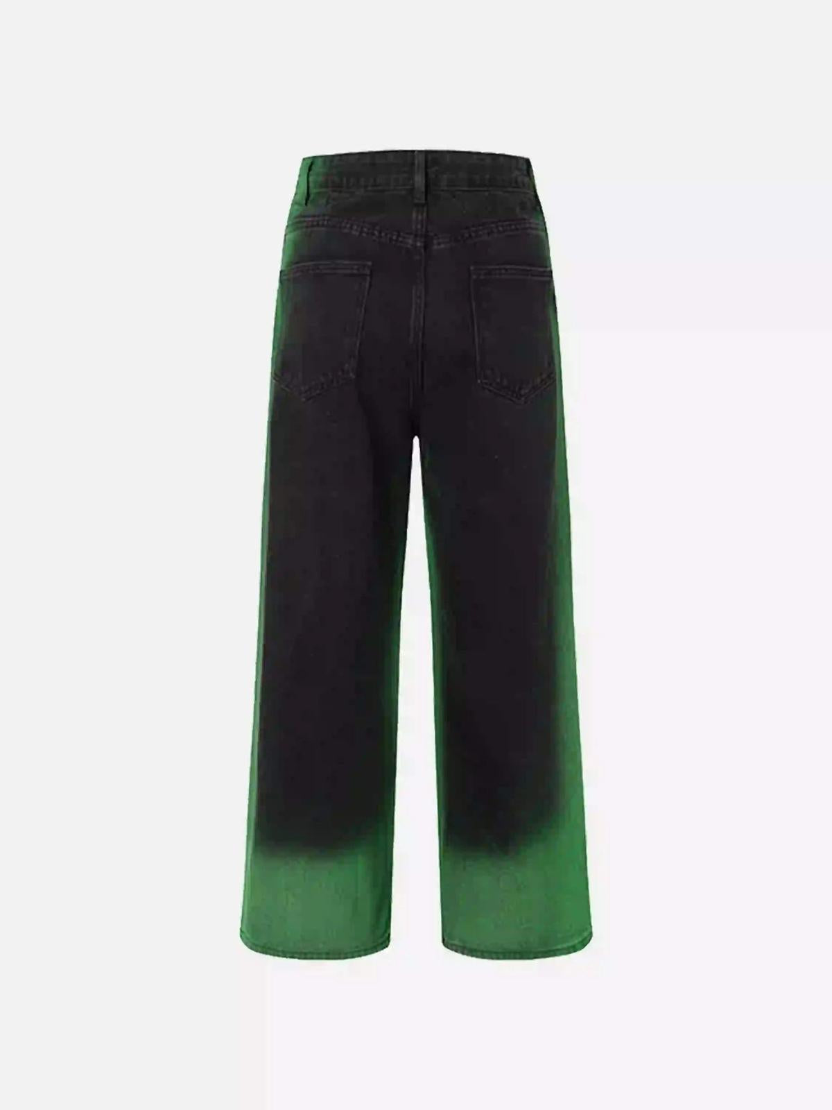 TALISHKO Hip-Hop Green Hand-Painted Dirty Jeans