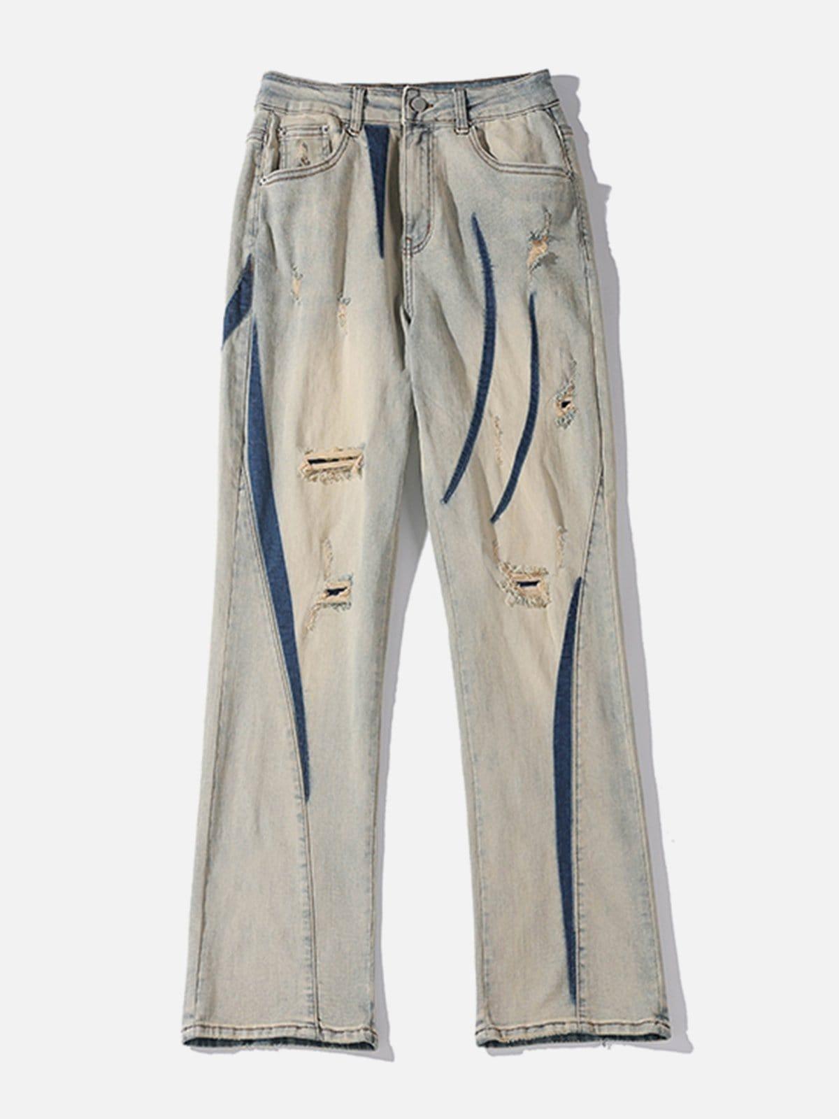 TALISHKO Irregular Patch Ripped Jeans