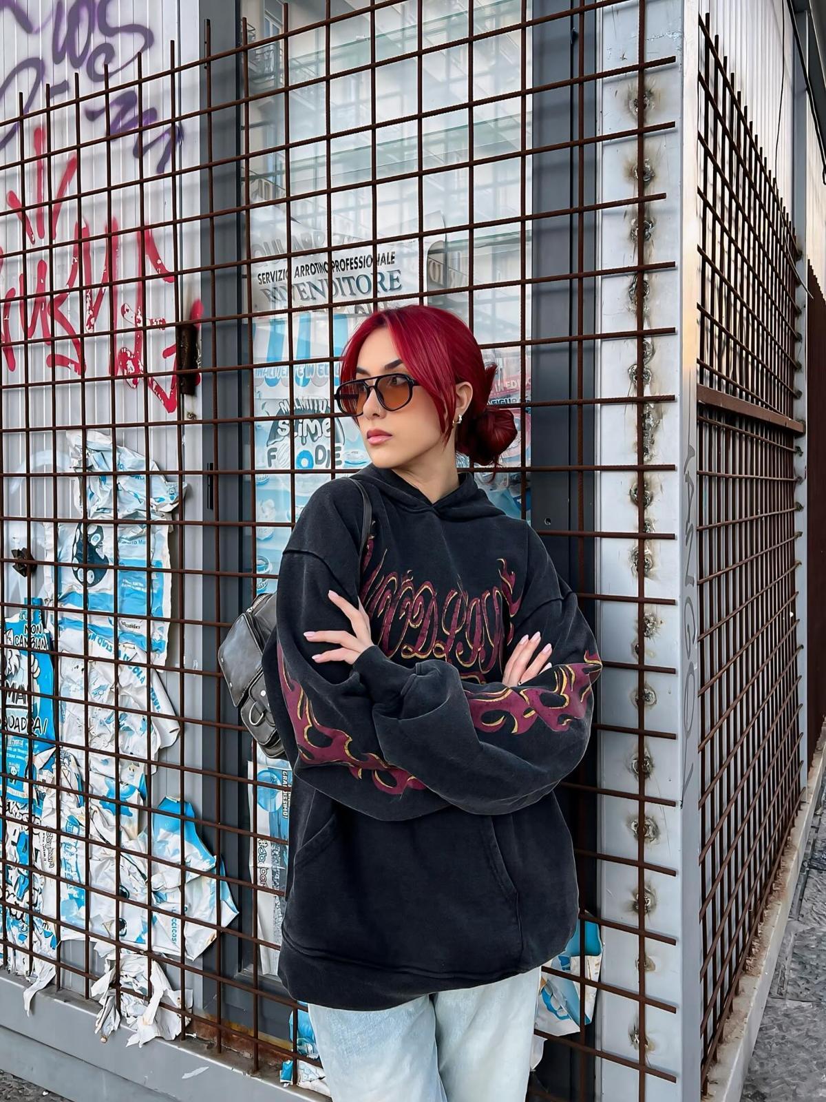 TALISHKO Flame Letter Washed Hoodie