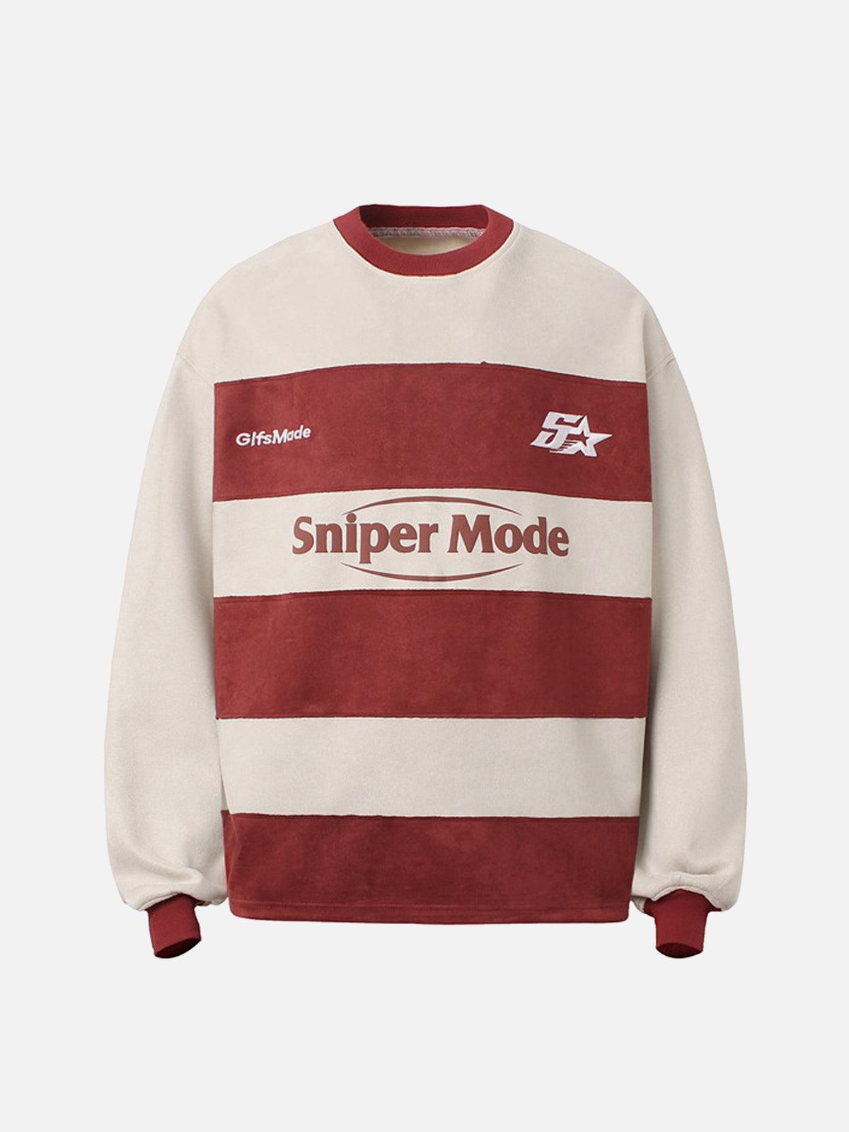 TALISHKO Suede Contrast Stripe Embroidered Long SleeveT-Shirt