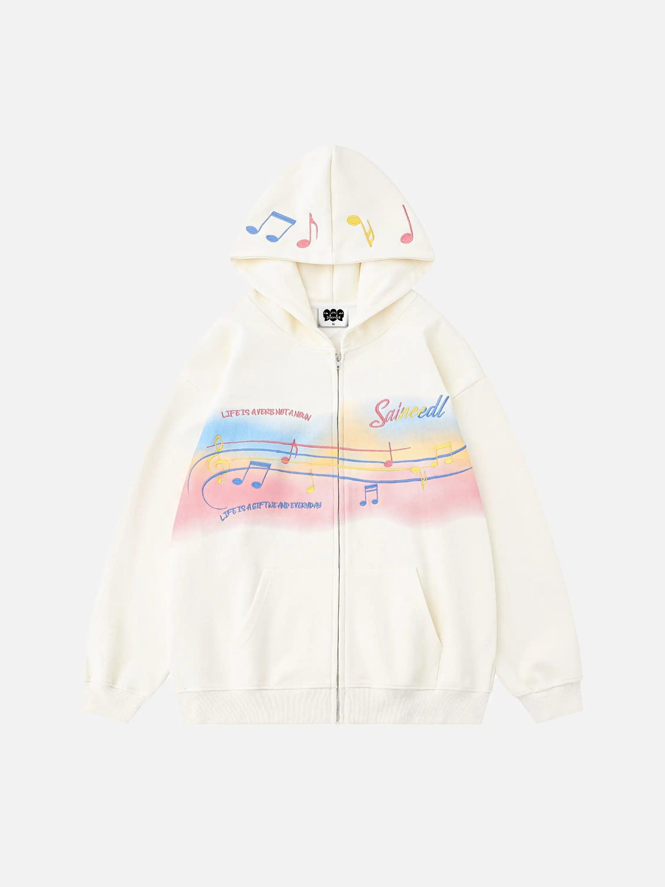 TALISHKO Rainbow Musical Notes Embroidered Hoodie