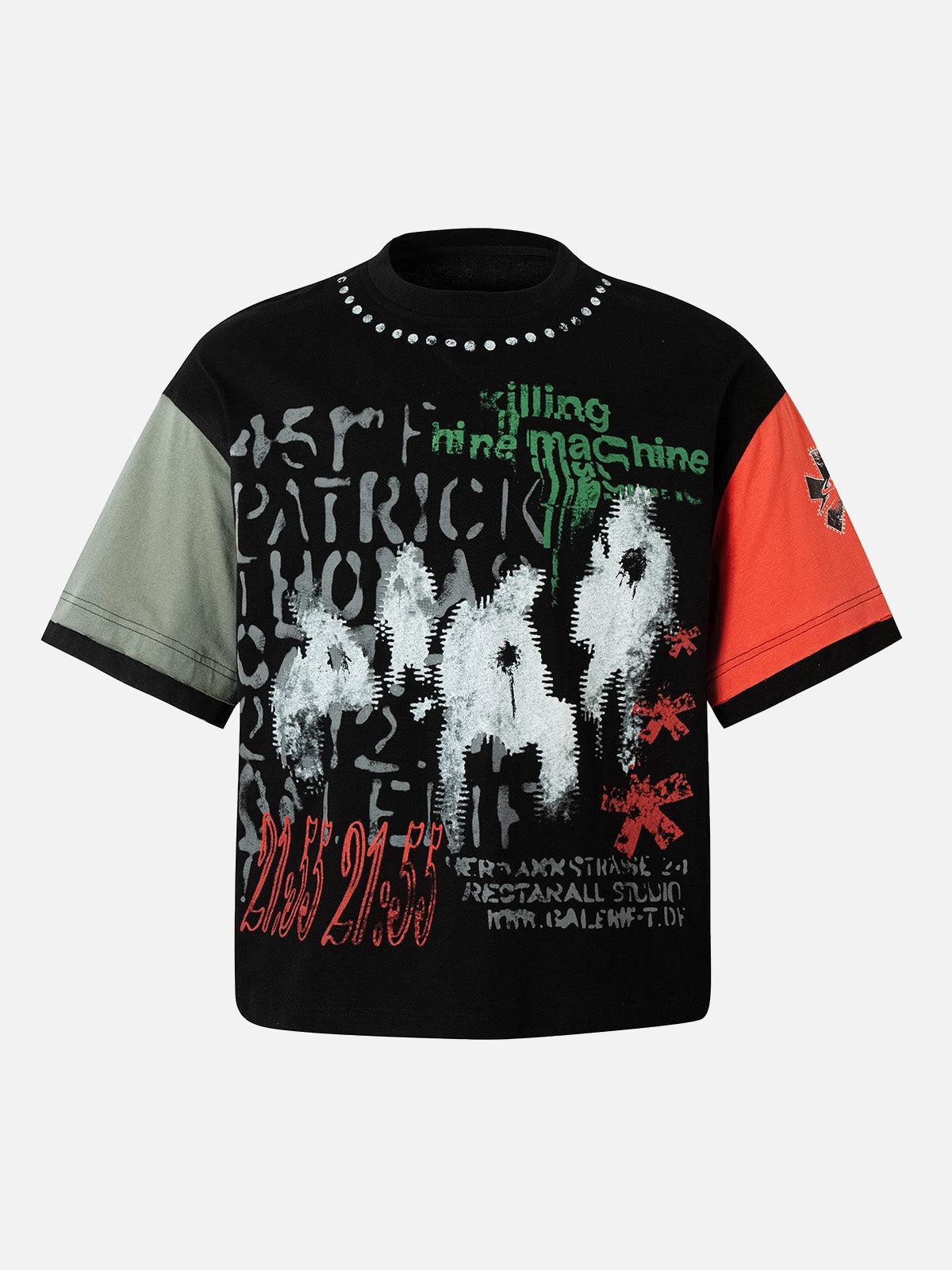 TALISHKO Contrast Color Patchwork Print T-Shirt