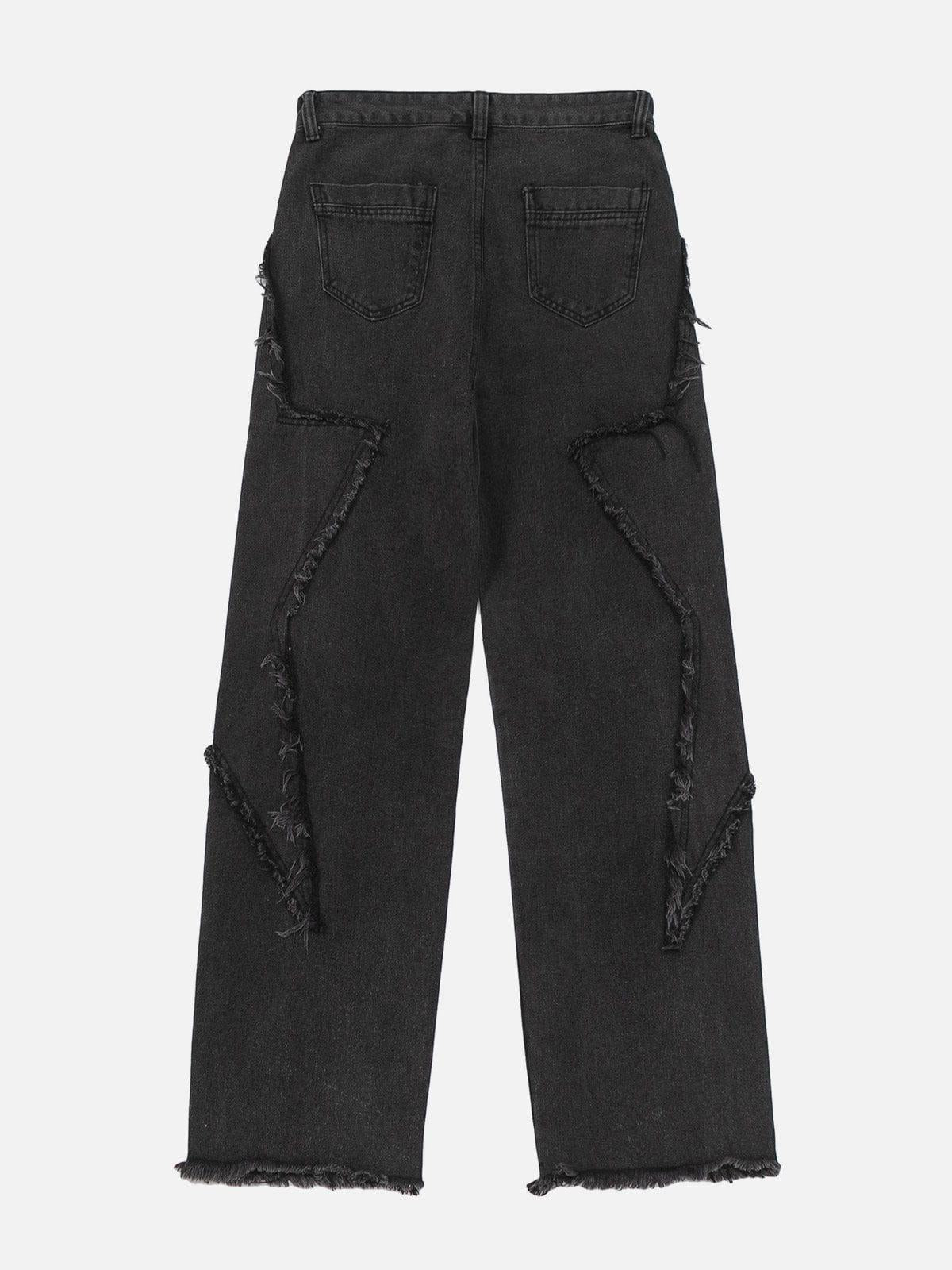 TALISHKO Star Symmetrical Raw Edge Splicing Jeans