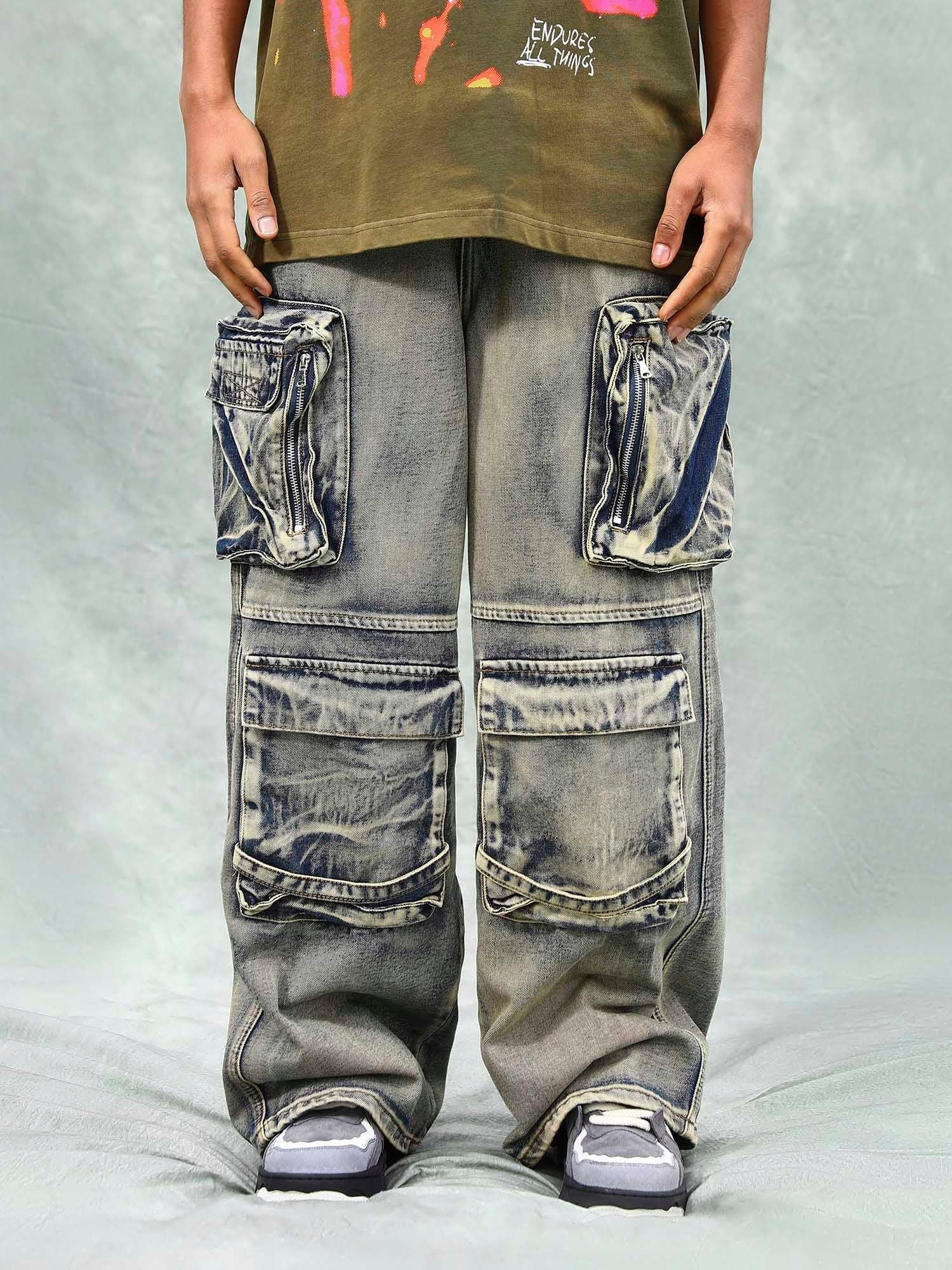 TALISHKO Vintage Washed Multifunctional Denim Overalls