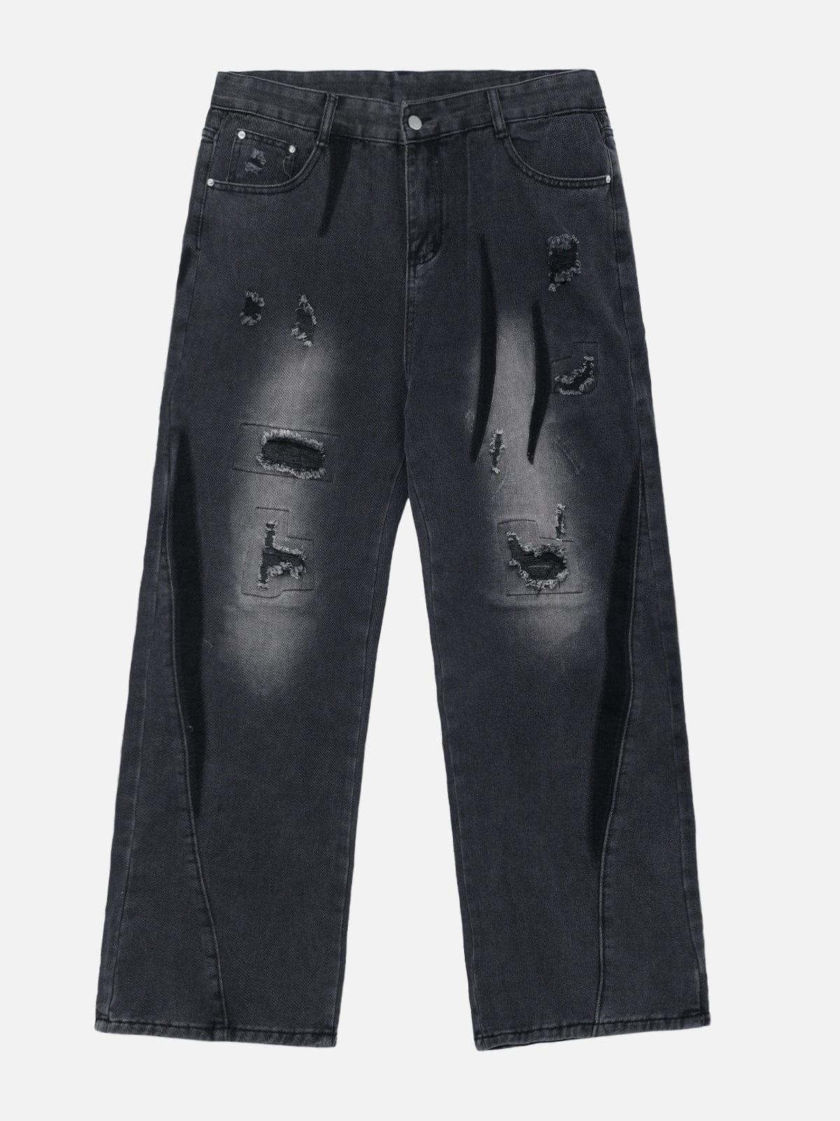 TALISHKO Irregular Patch Ripped Jeans