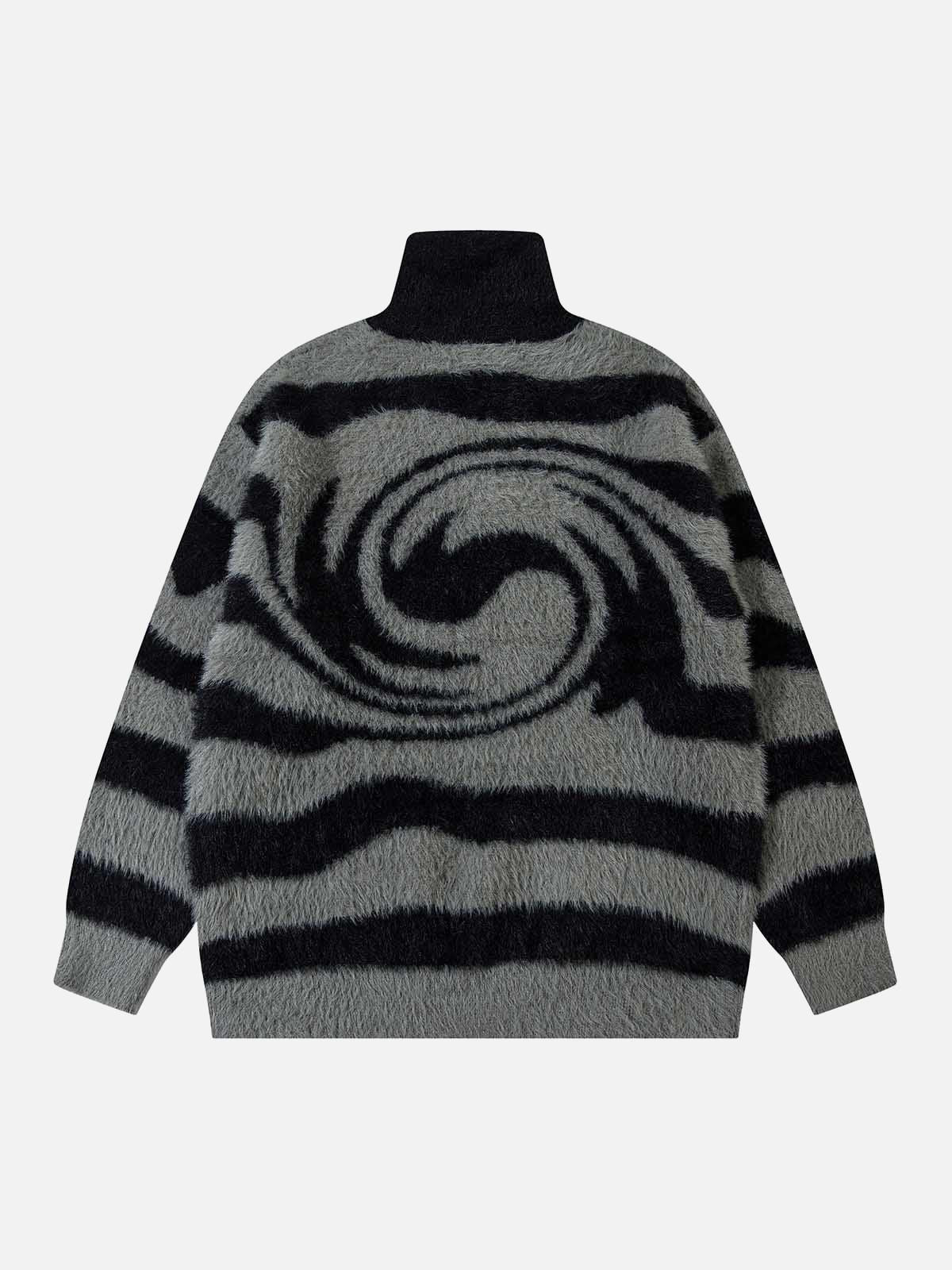 TALISHKO Stand Collar Striped Zip Up Fleece Sweater
