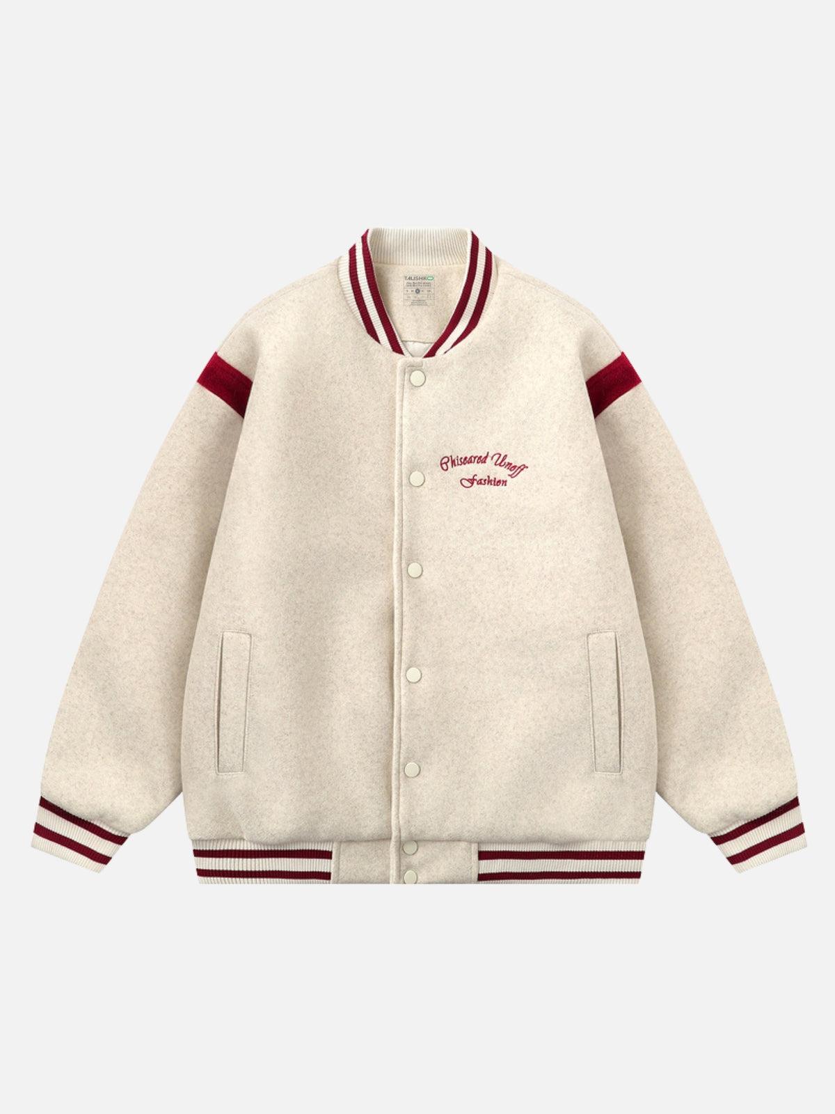 TALISHKO Embroidered Contrast Color Varsity Jacket