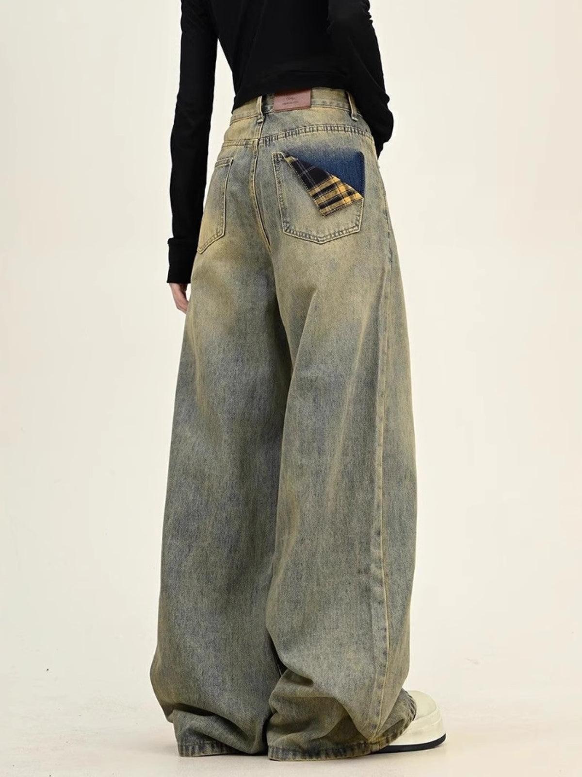 TALISHKO Plaid Pocket Washed Jeans