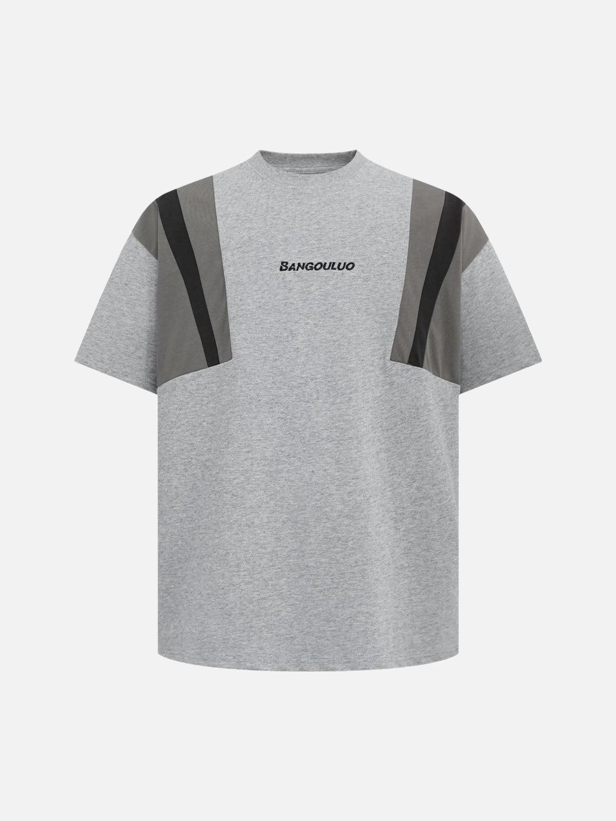 TALISHKO Retro Contrast Color Stitching Embroidered Letter T-Shirt