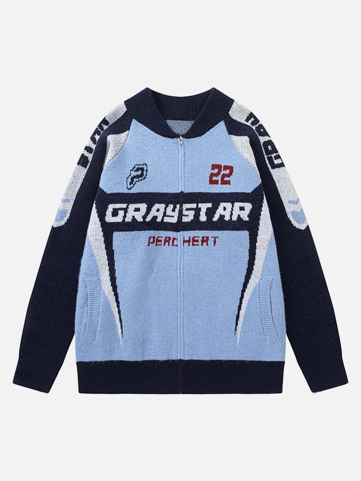 TALISHKO Retro Racing Bomber Sweater Jacket