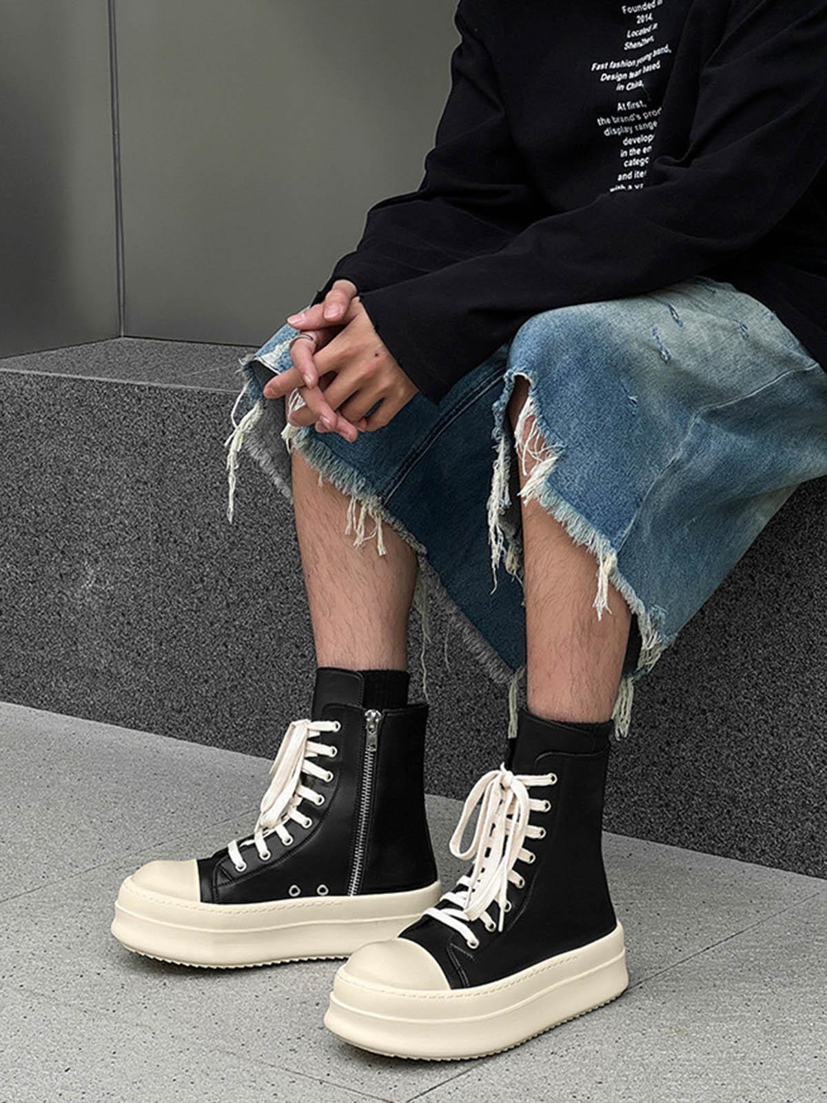 TALISHKO High-Top Side Zipper Platform Sneakers