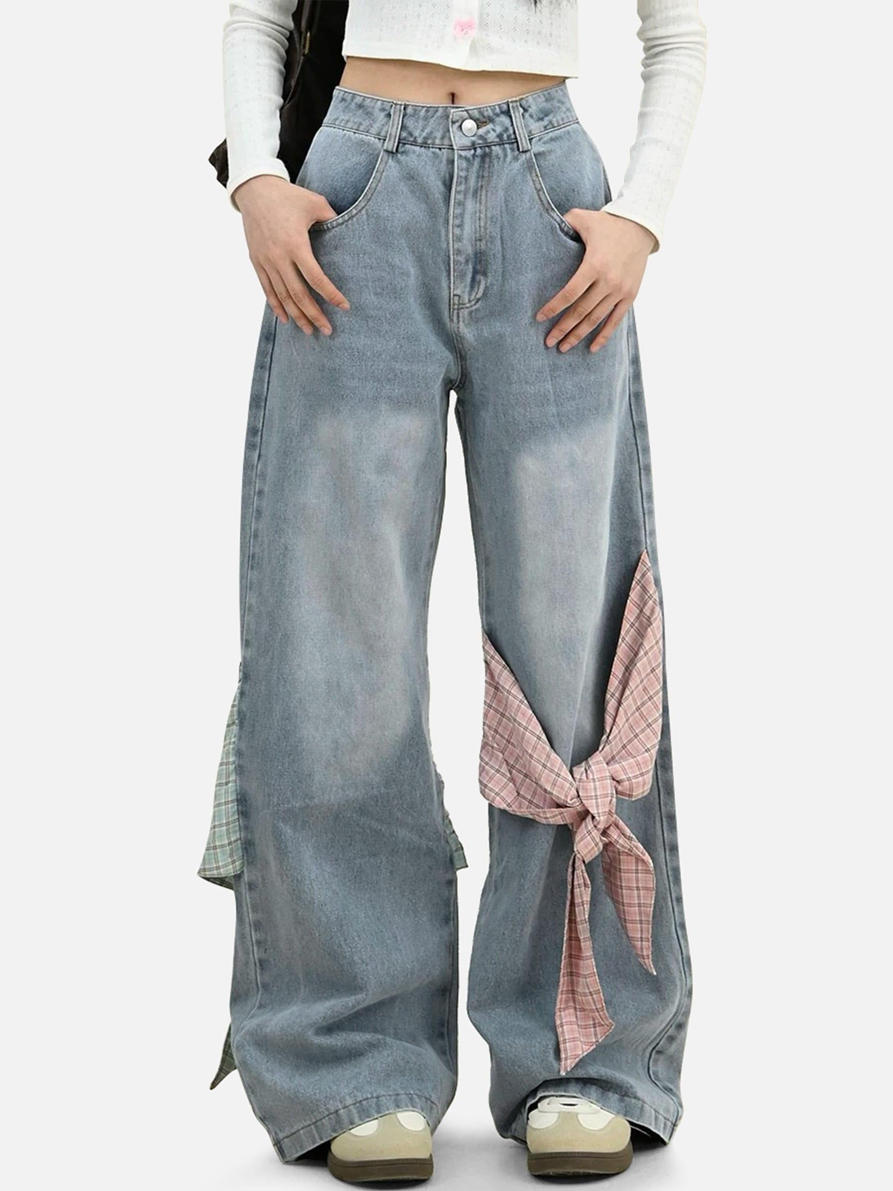 TALISHKO Plaid Bow Loose Jeans
