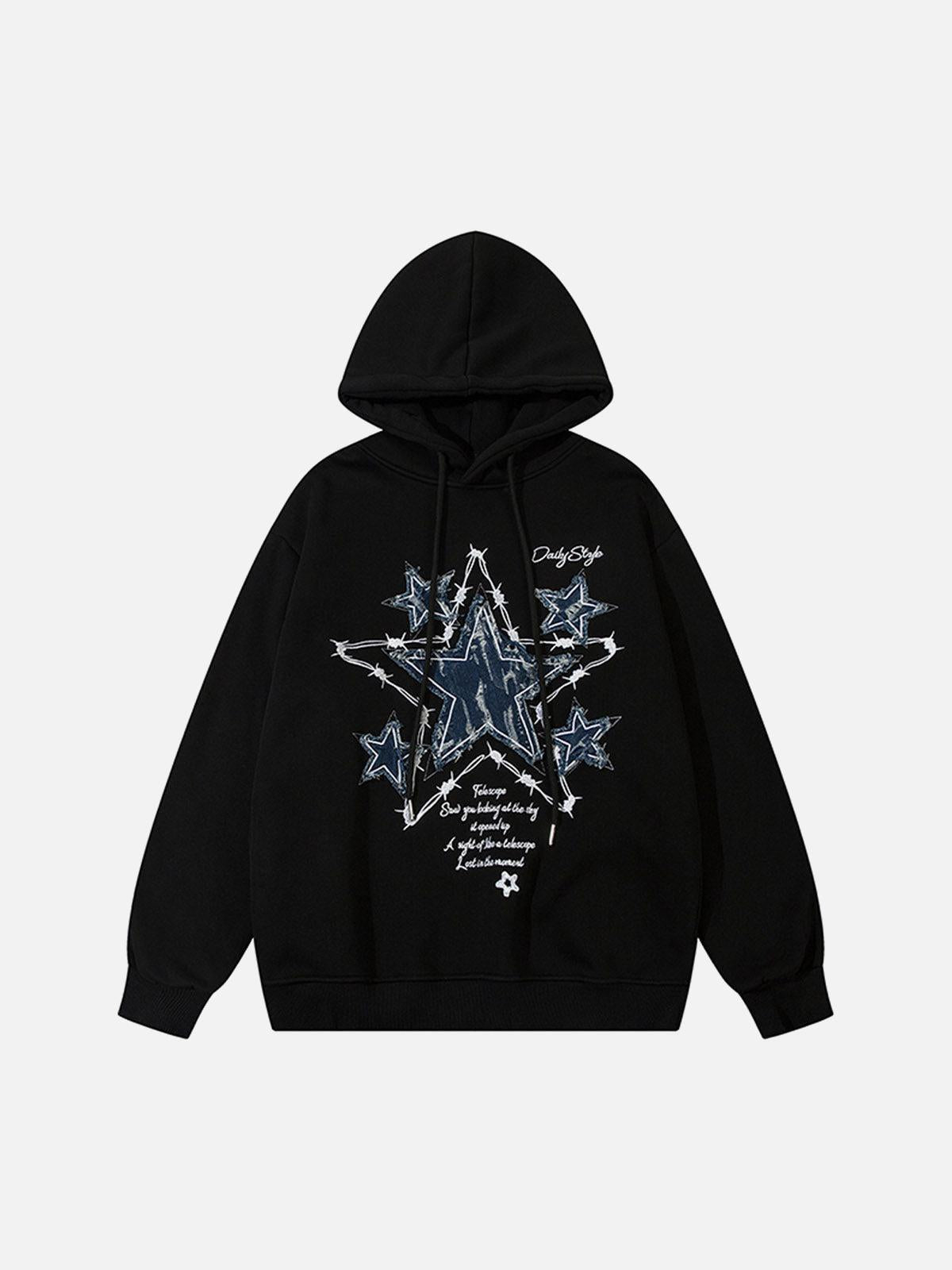 TALISHKO Star Patch Embroidered Hooded Fleece Sweatshirt