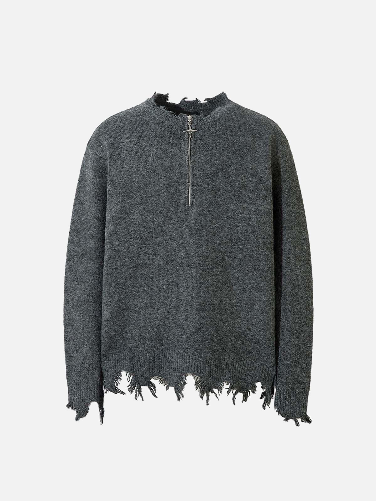 TALISHKO Distressed Quarter Zip Sweater