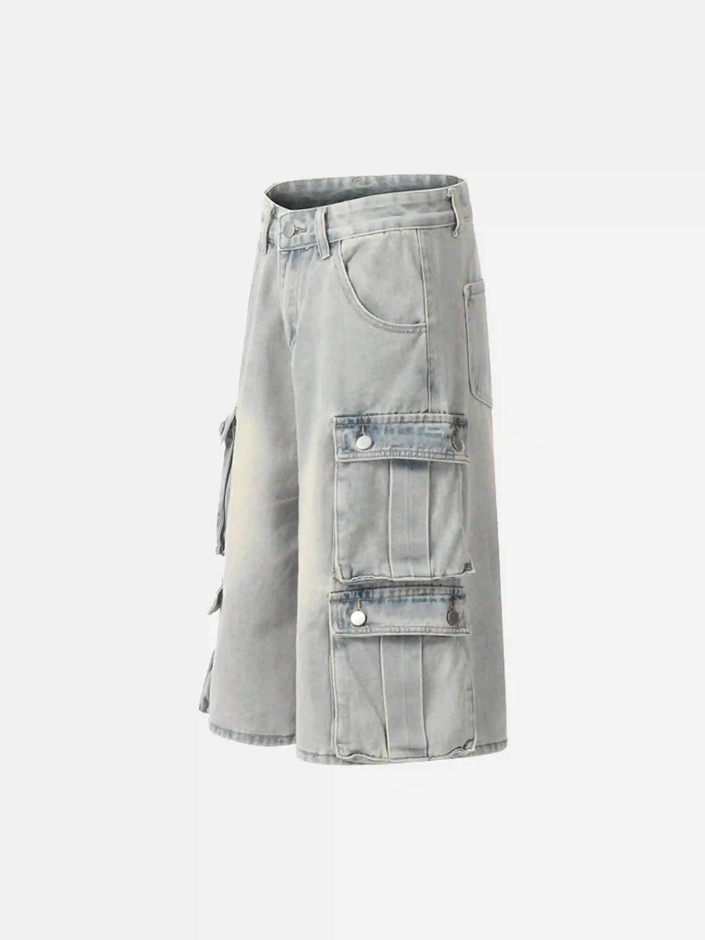 TALISHKO Vintage Washed Loose Wide-Leg Denim Jorts