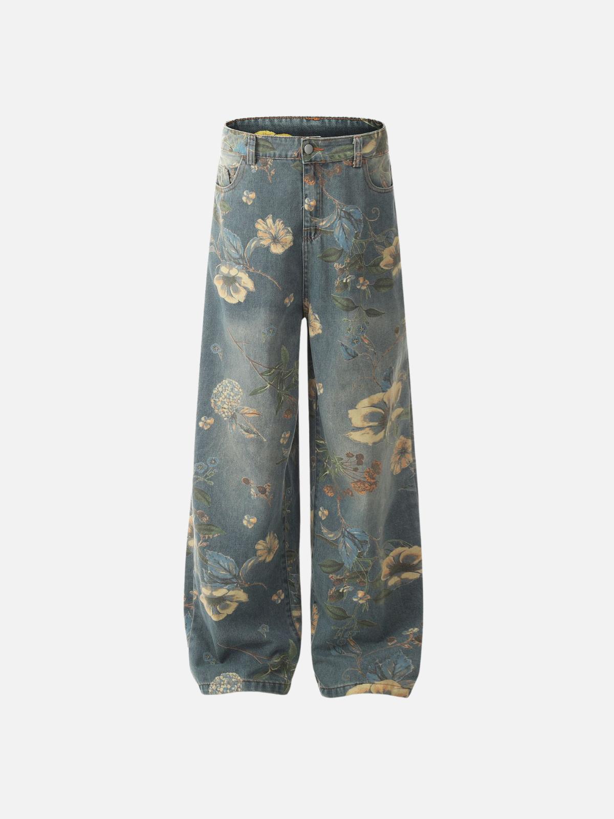 TALISHKO Plant Flower Print Jeans