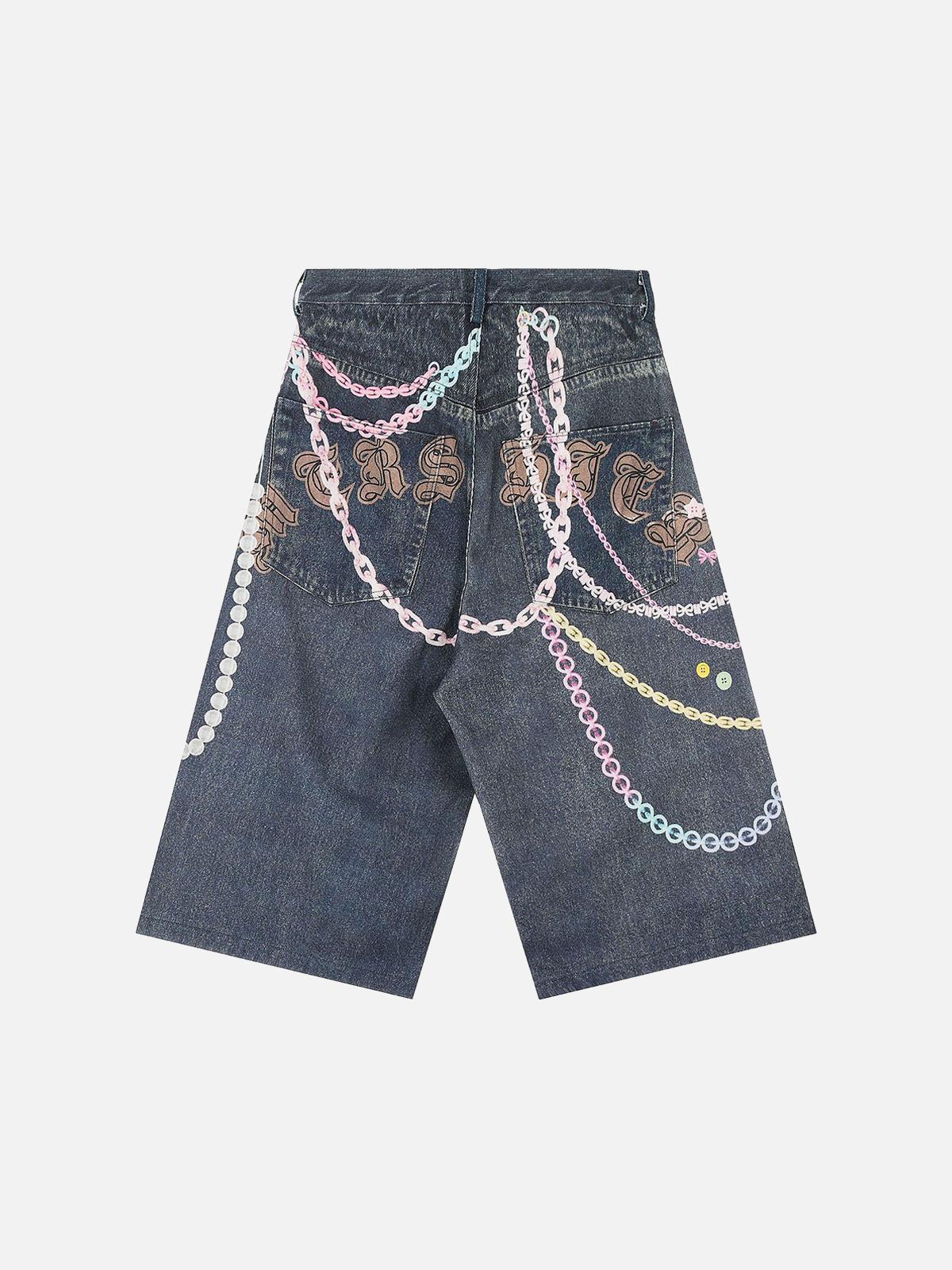 TALISHKO Embellished Chain Denim Shorts