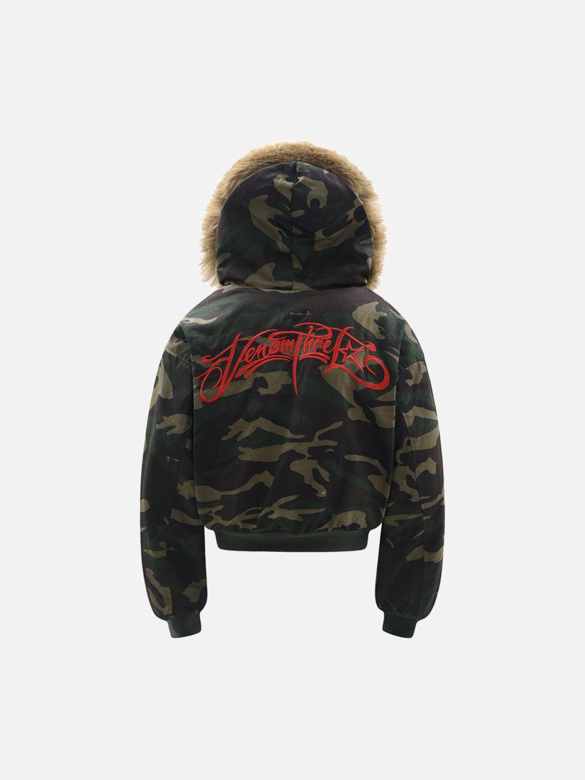 TALISHKO Embroidered Detachable Fur Hooded Jacket
