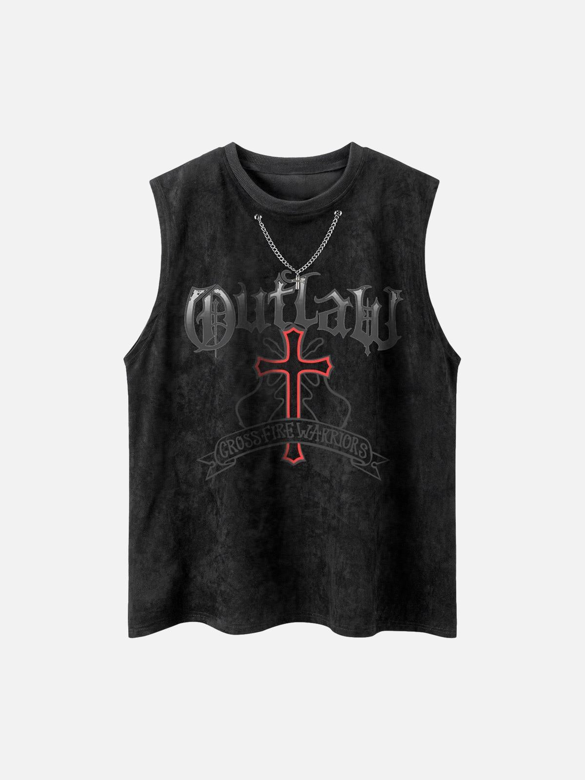 TALISHKO Cross Chain Suede Street Rap Sleeveless Vest