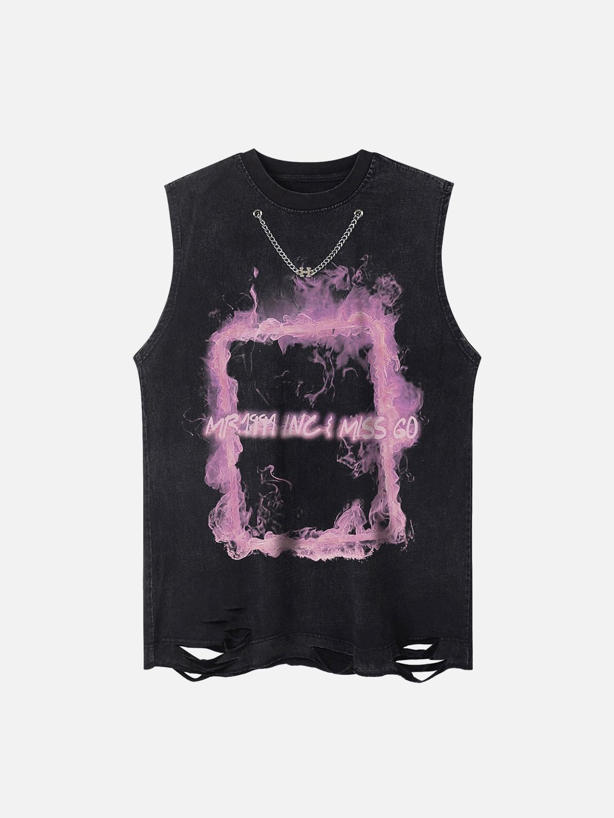TALISHKO Retro Distressed Washed Smoke Printed Vest