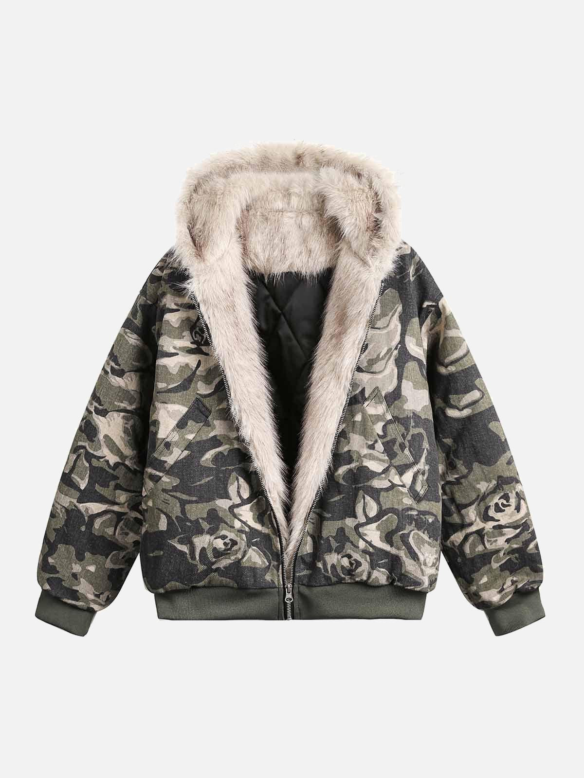 TALISHKO Camouflage Fur Hooded Jacket