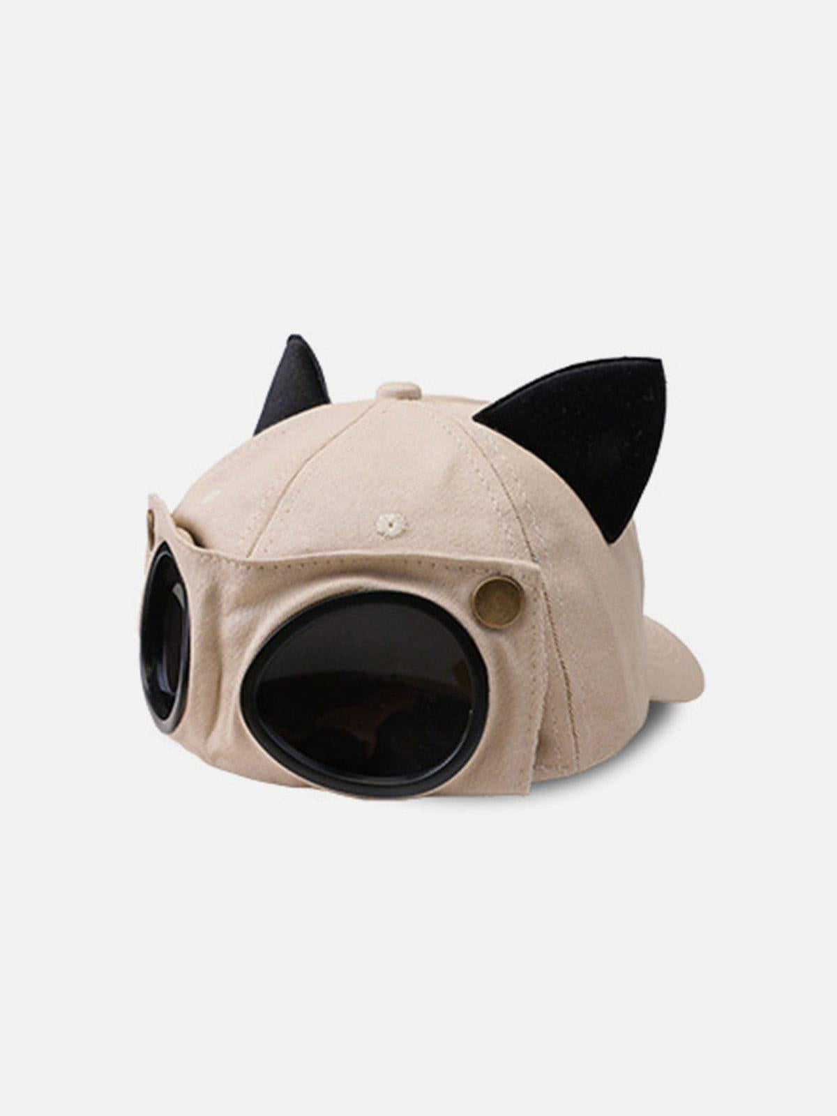 TALISHKO Cat Ears Aviator Glasses Baseball Hat