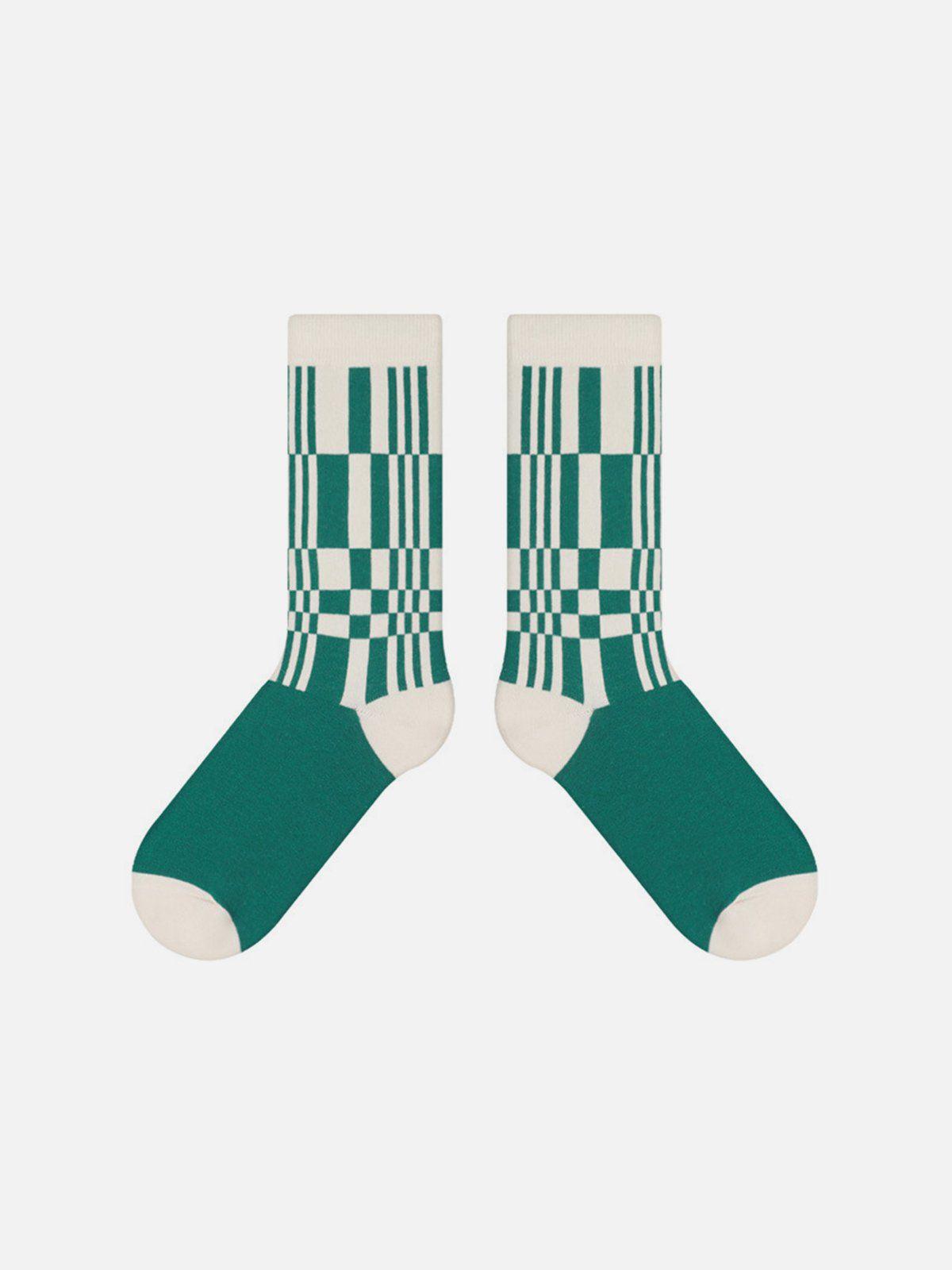 TALISHKO Color Blocking Plaid Mid-Calf Socks