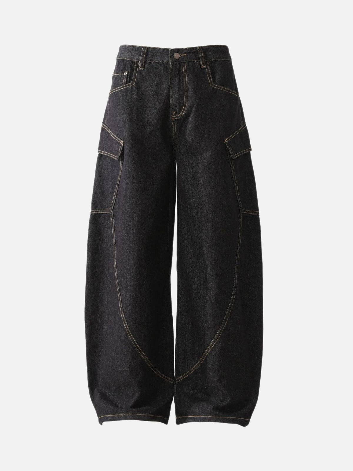 TALISHKO Multi-Pocket Deconstructed Washed Barrel Cargo Jeans