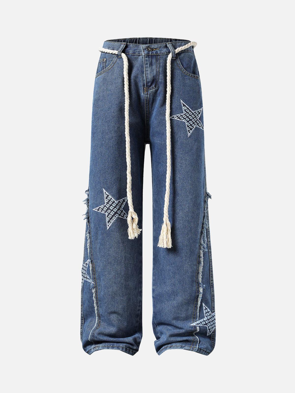 TALISHKO Street Drawstring Star Applique Jeans