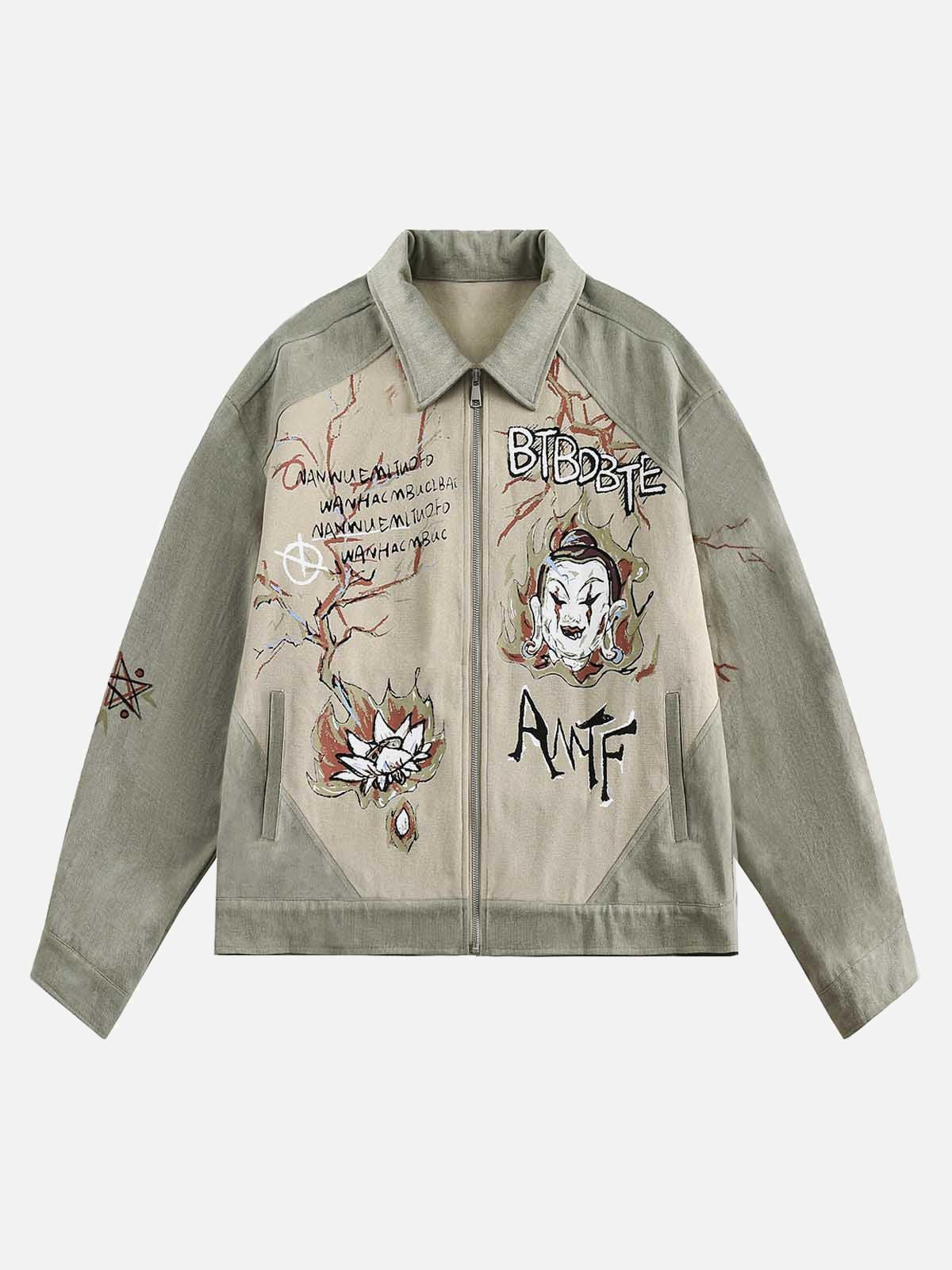 TALISHKO Graffiti Patchwork Lapel Denim Jacket
