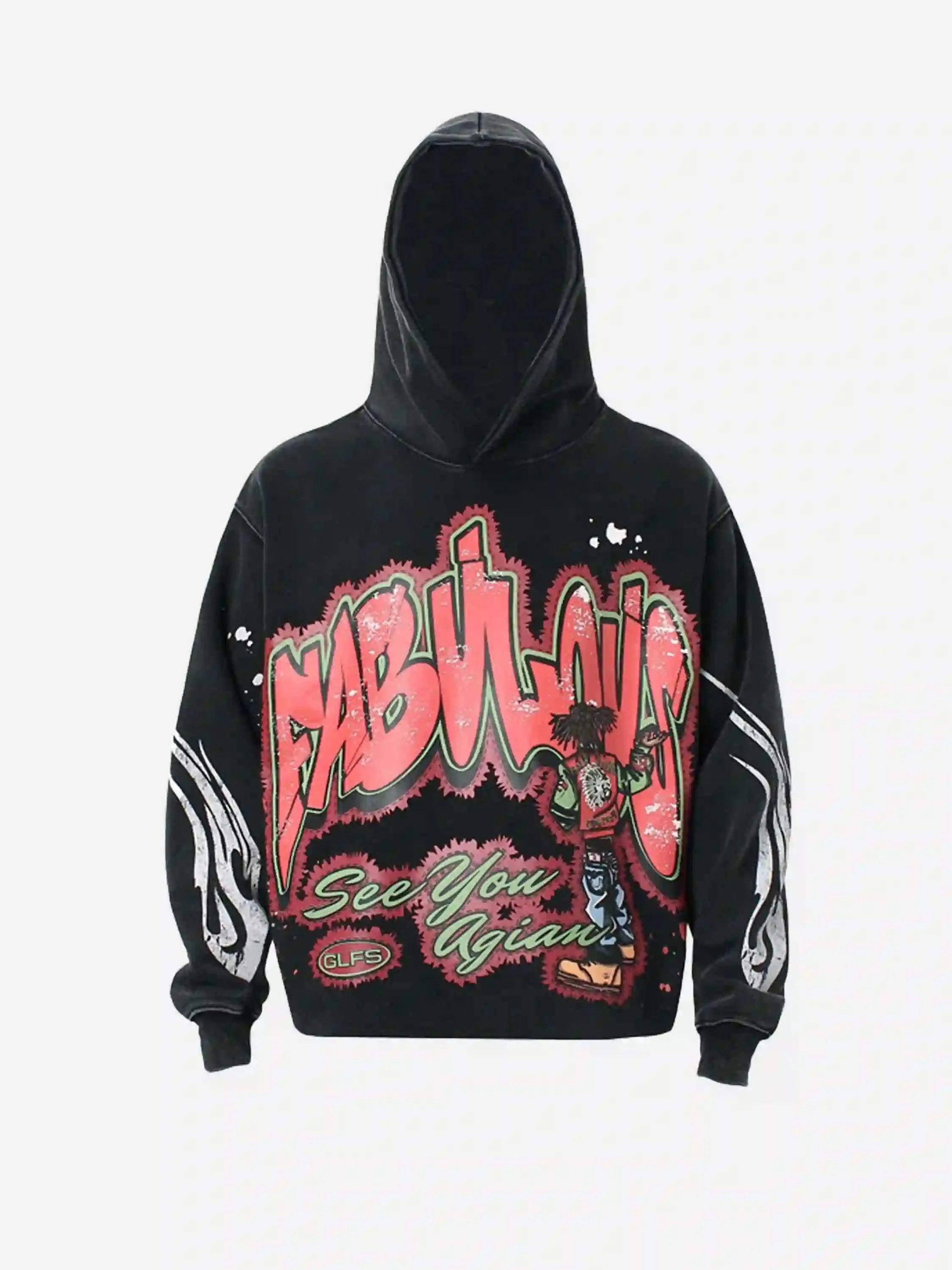 TALISHKO American Hip-Hop Graffiti Distressed Hooded Hoodie