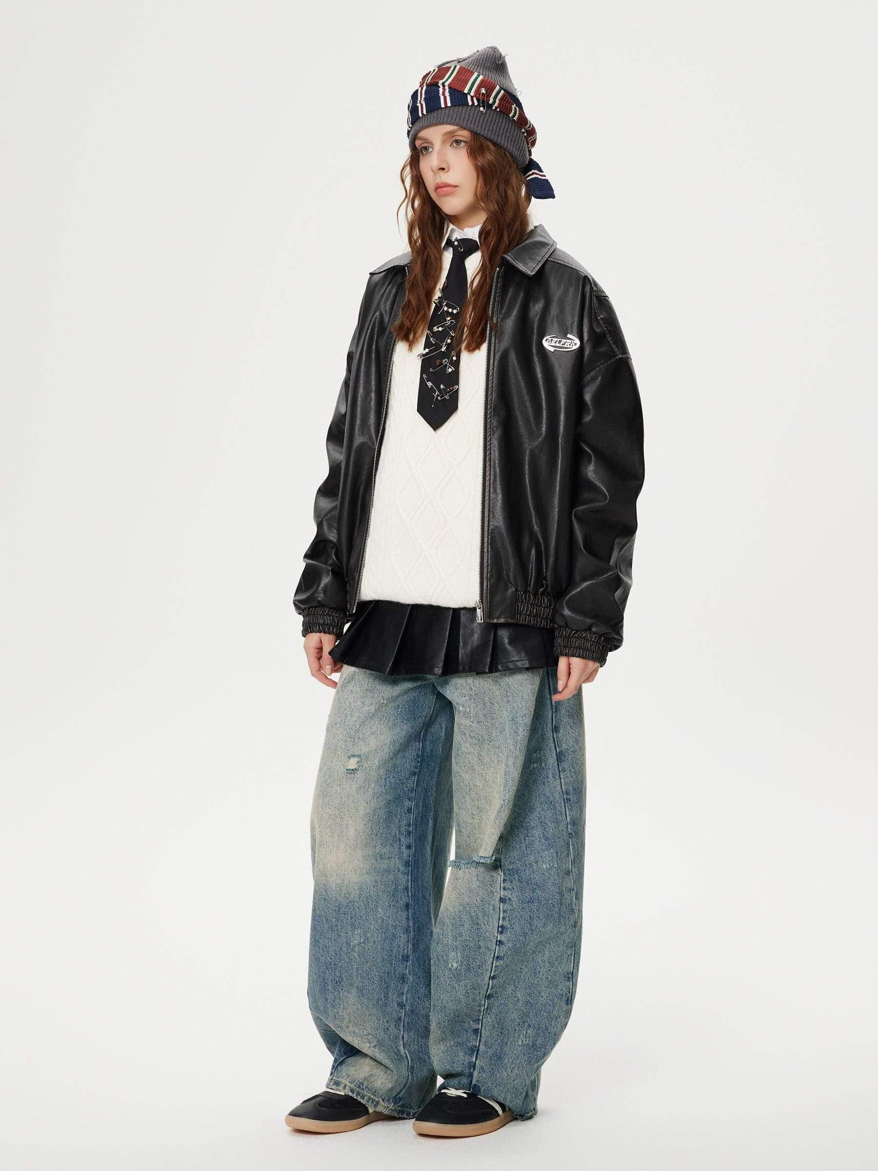 TALISHKO Distressed Washed Barrel Jeans