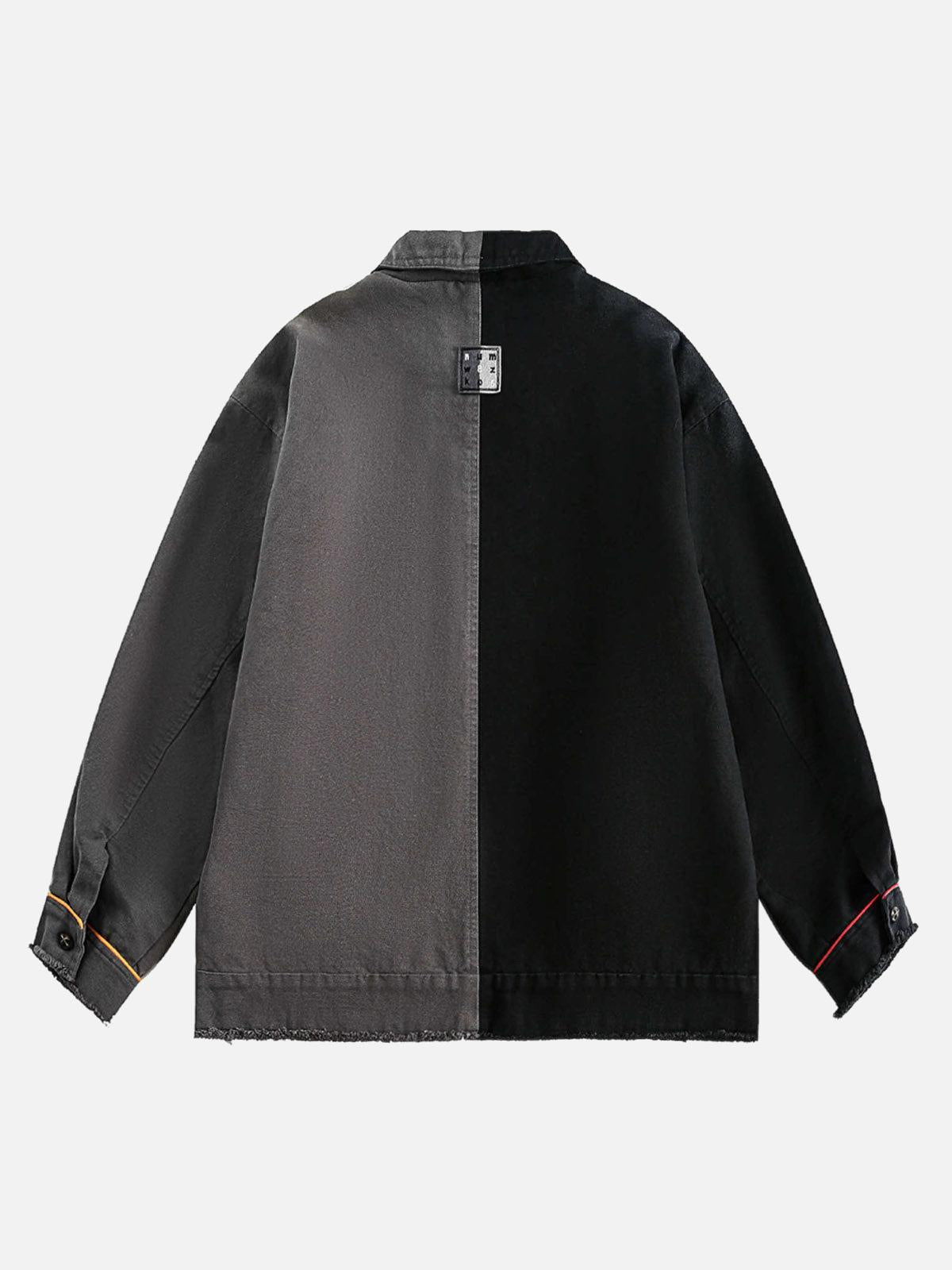 TALISHKO Contrast Color Spliced Graffiti Zip Up Jacket