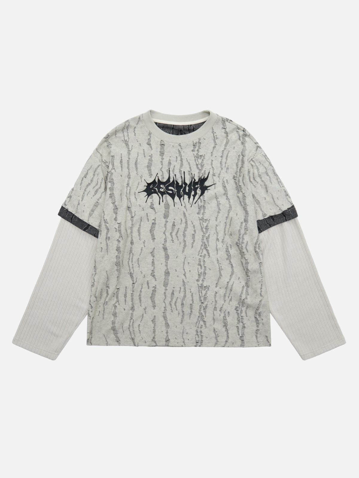 TALISHKO Faux Two-Piece Distressed Woolen T-Shirt