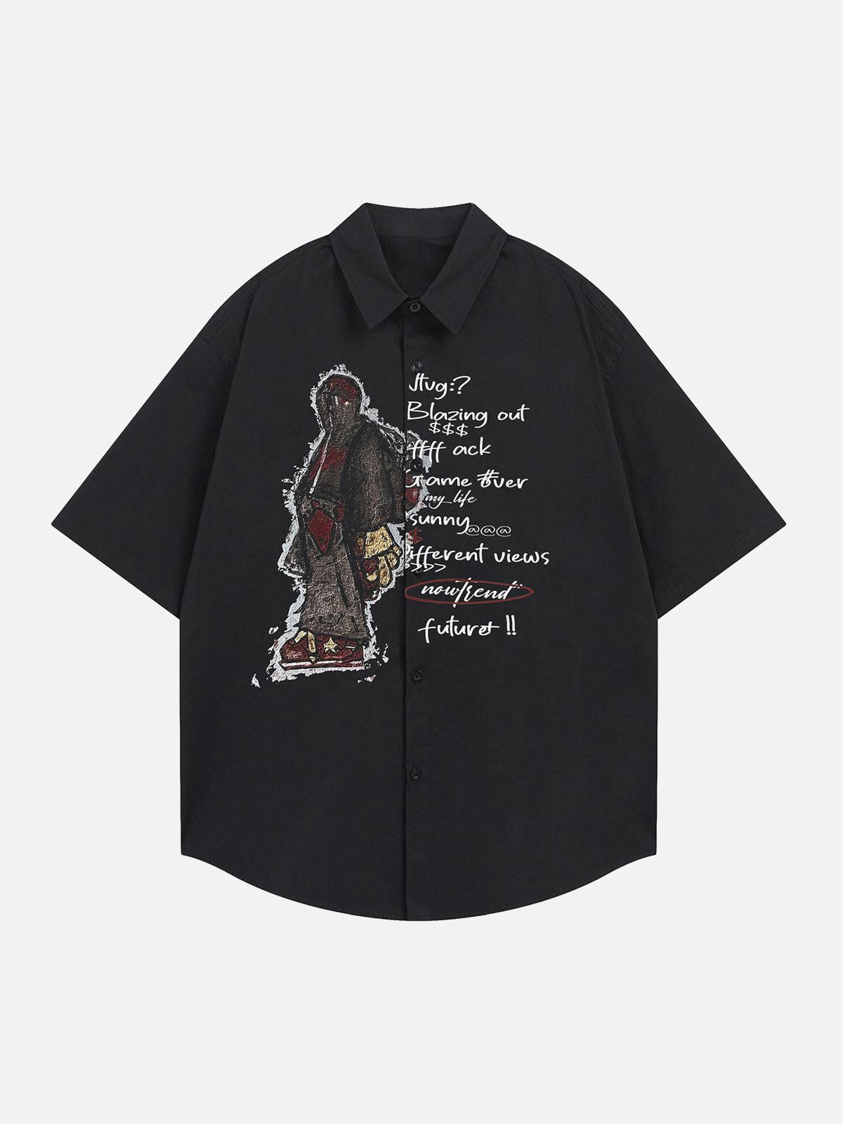 TALISHKO Oversized Graphic Cartoon Letter Print Short-Sleeve Shirt