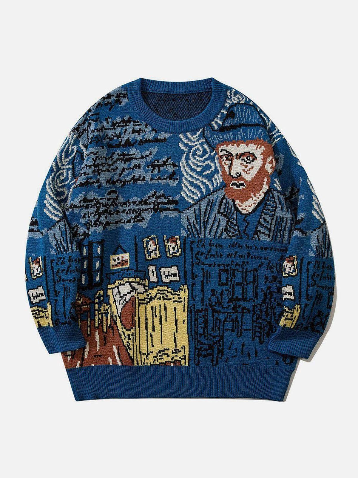 TALISHKO Van Gogh Oil Painting Knit Sweater