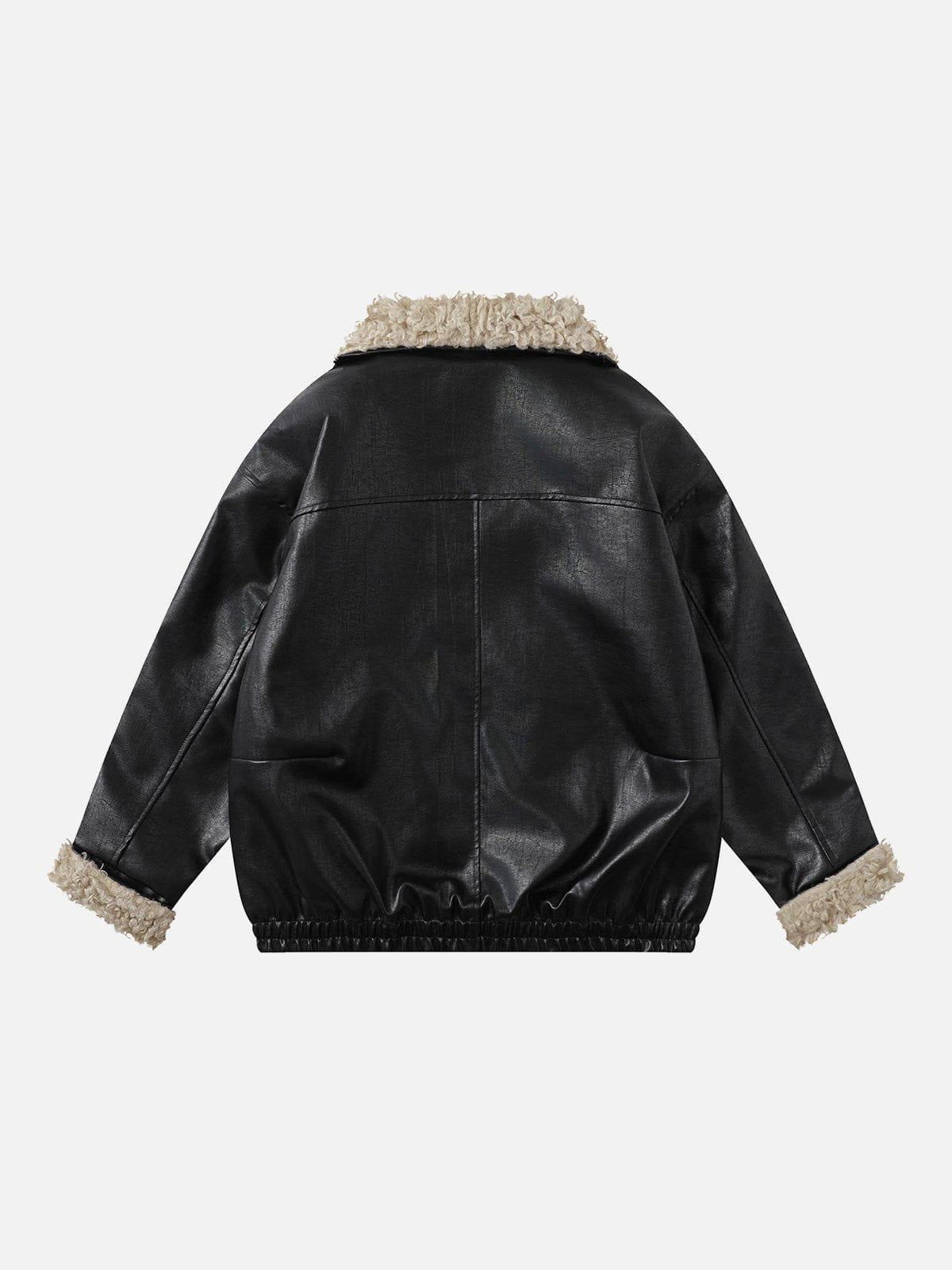 TALISHKO Plush Collar Faux Leather Jacket