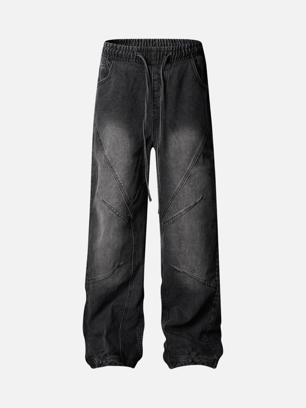 TALISHKO Washed Distressed Deconstructed Split Drawstring Jeans