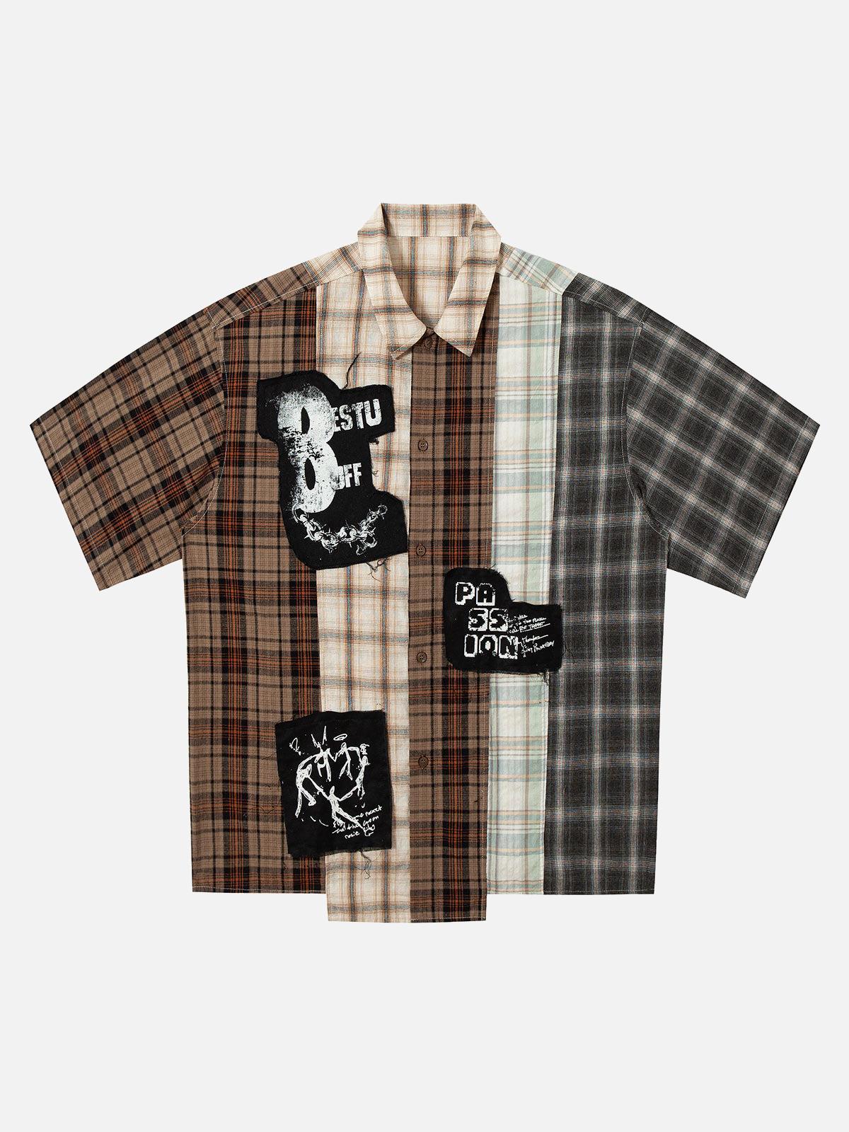 TALISHKO Patchwork Plaid Short-Sleeve Shirt