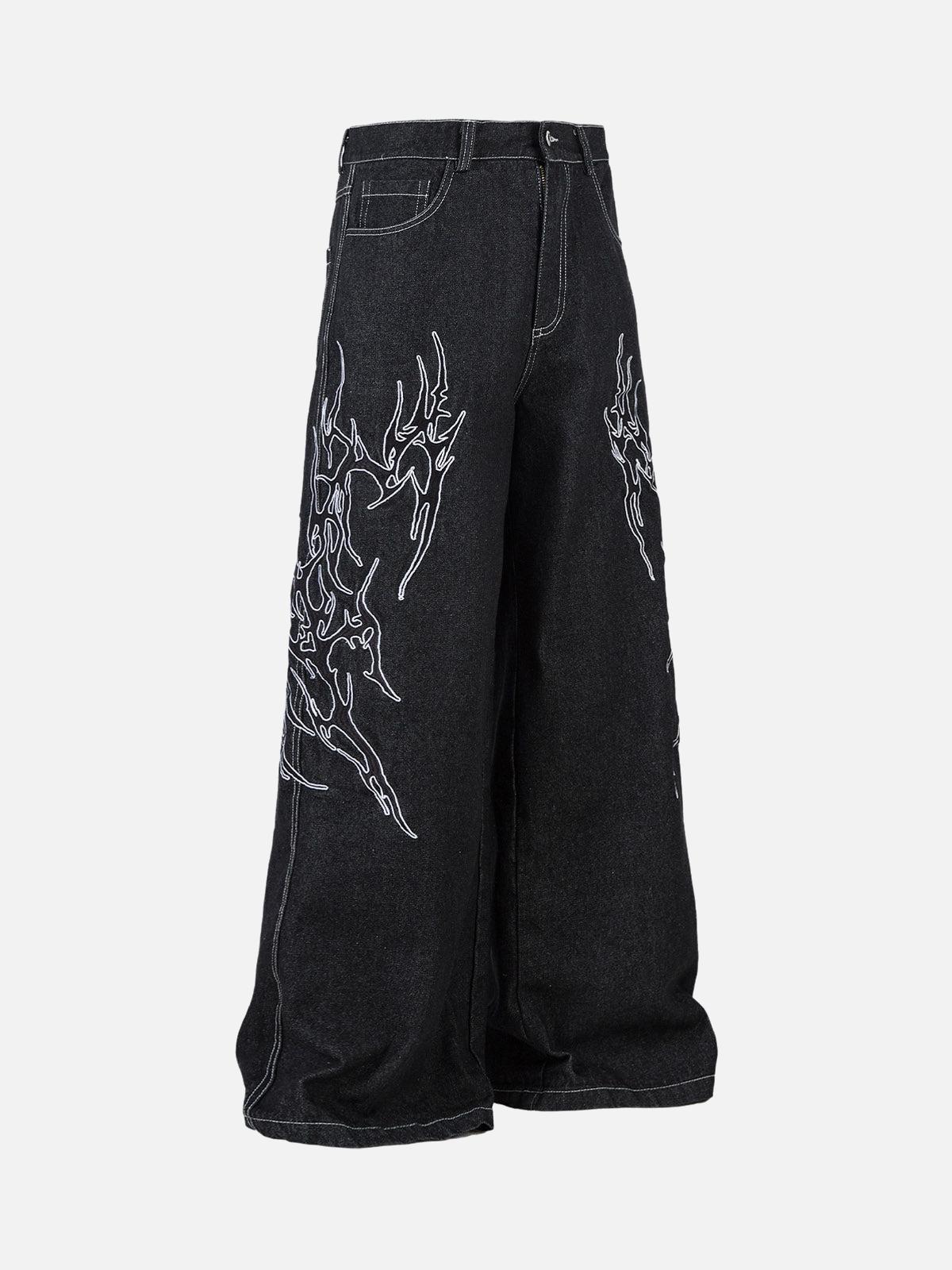 TALISHKO Embroidered Flame Baggy Jeans