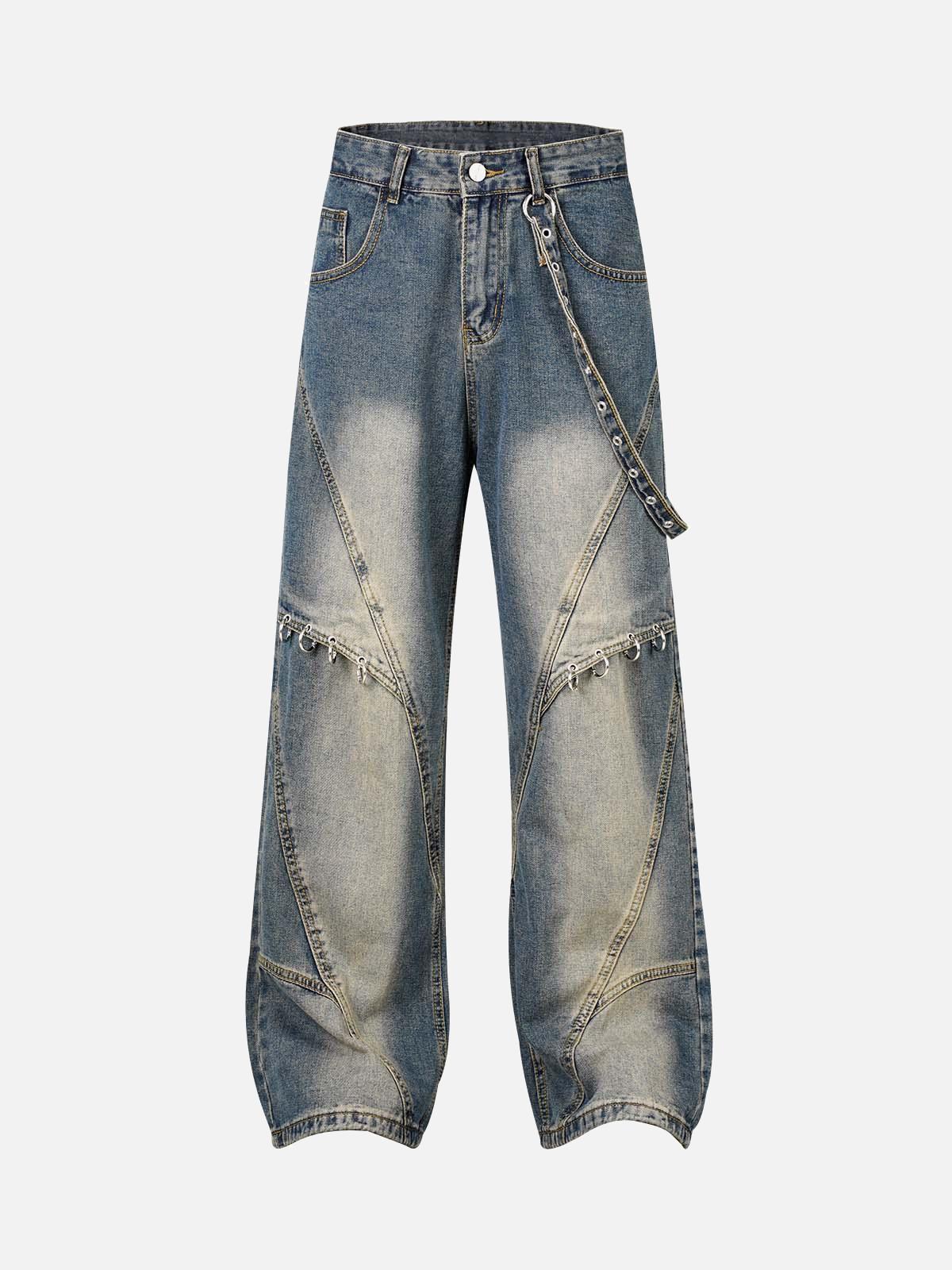 TALISHKO Washed Distressed Baggy Jeans