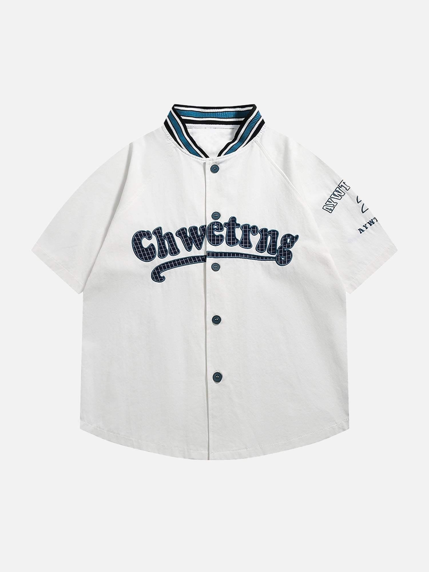 TALISHKO American Retro Letter Patch Short-Sleeved Shirt
