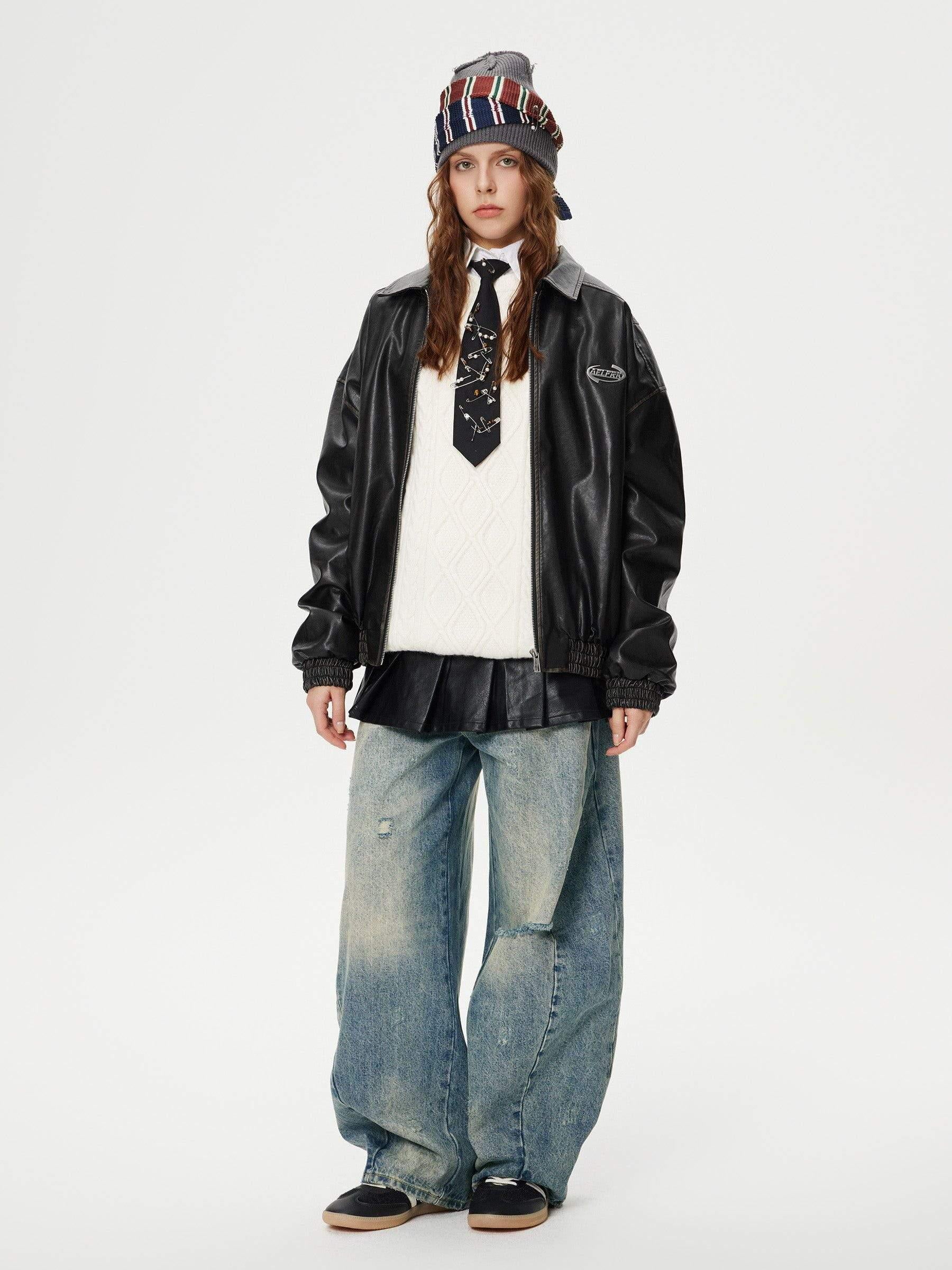 TALISHKO Distressed Washed Barrel Jeans