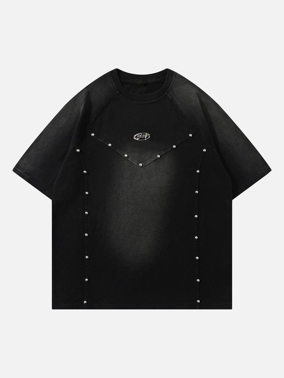 TALISHKO Vintage Washed Stitching Rivets T-Shirt