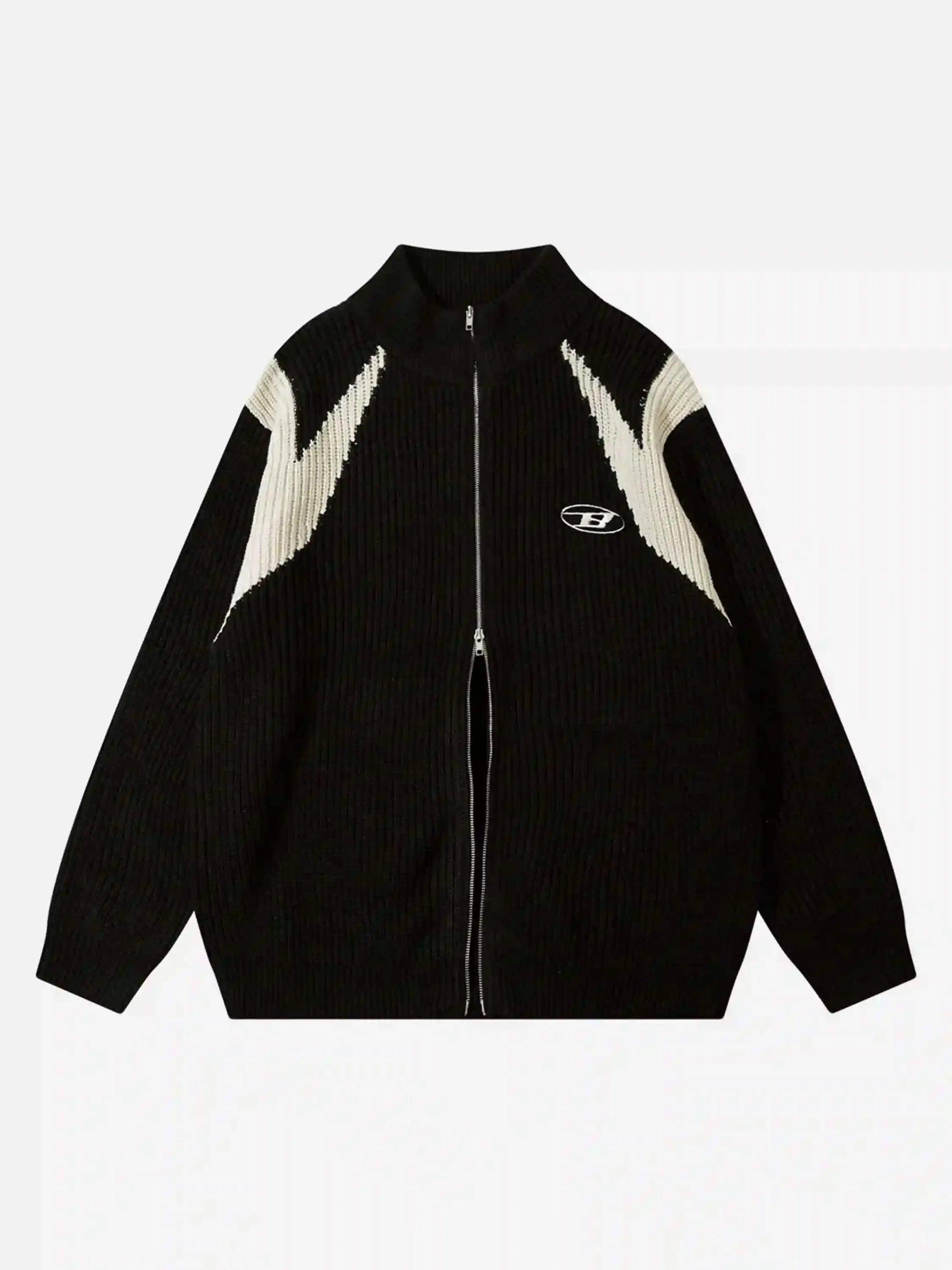 TALISHKO American Style Color Blocking Zipper Cardigan