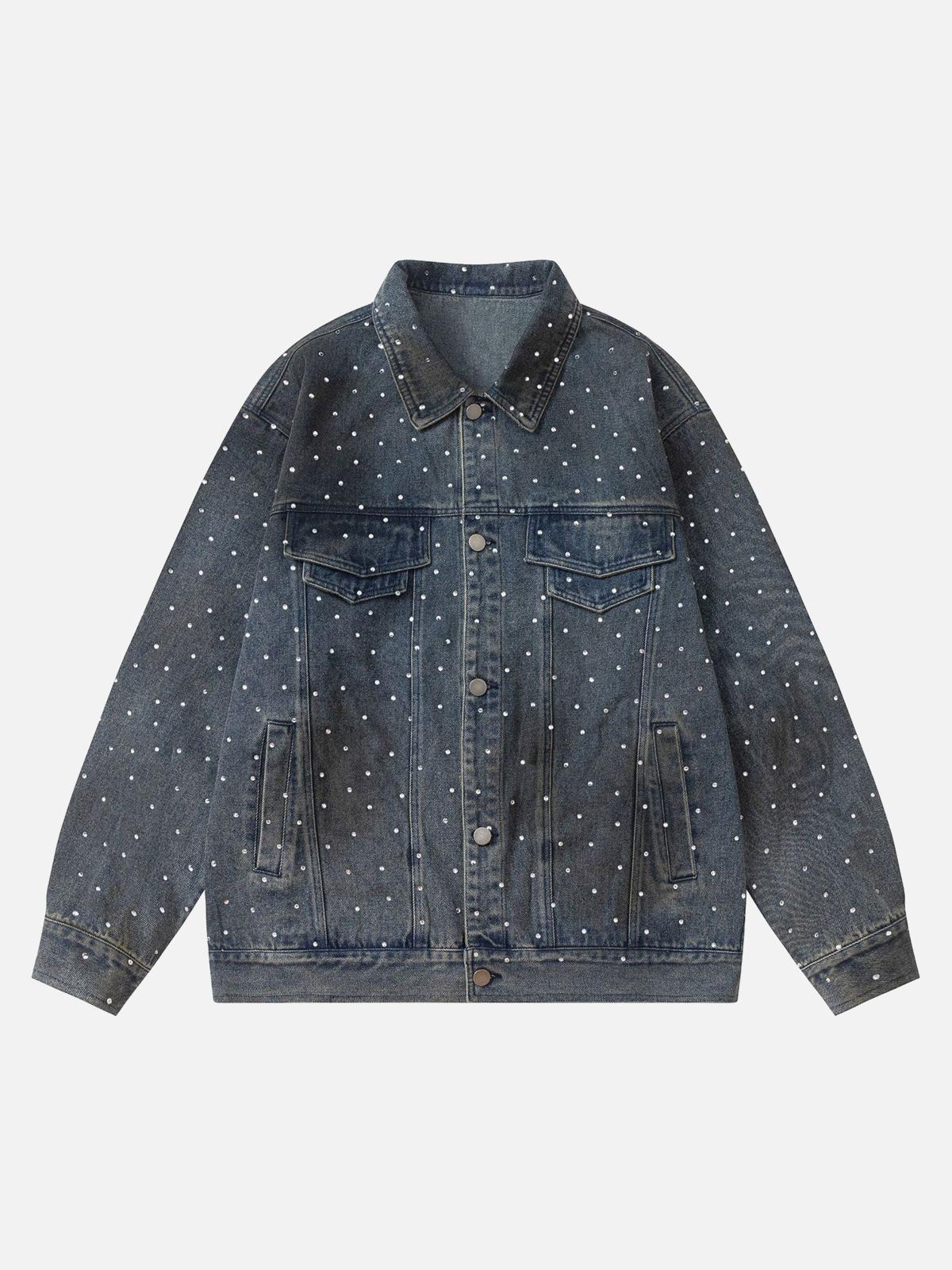 TALISHKO Hip-Hop Beaded Washed Denim Jacket